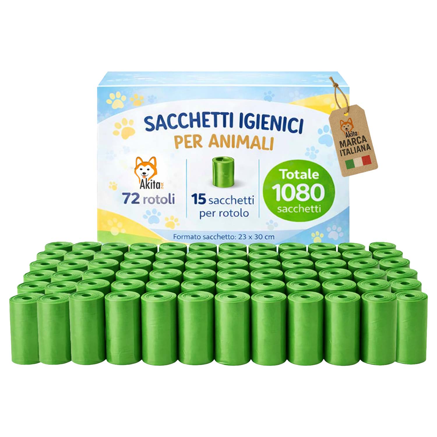 Sacchetti igienici per animali 1080 pz verde 72 rotoli