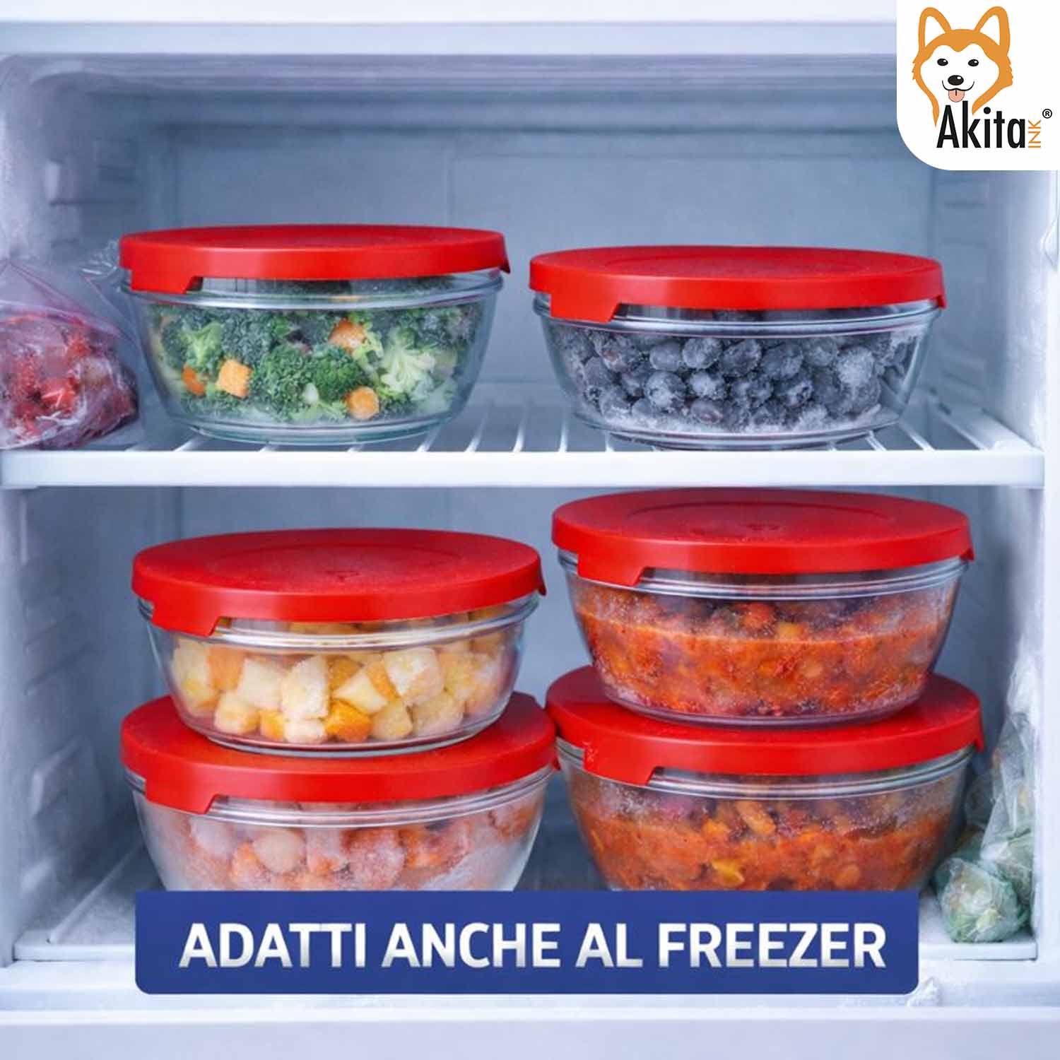 Set 5 Contenitori in Vetro con Coperchio Rosso foto 5