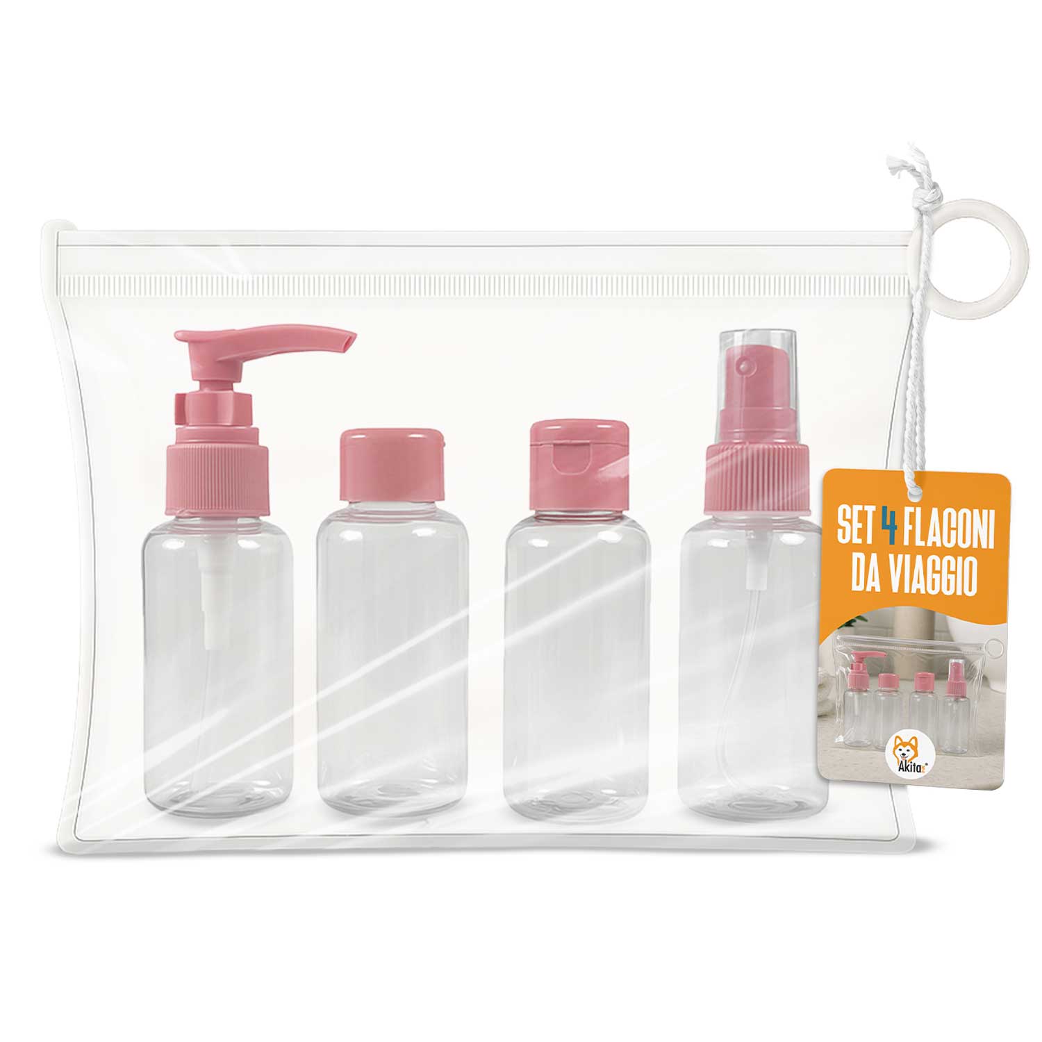 Set Flaconi da Viaggio 4 Pezzi con Borsa Rosa foto 2
