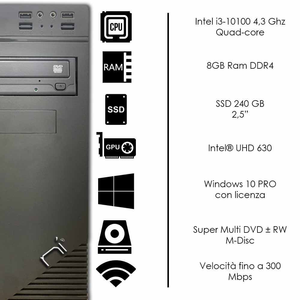 Pc Desktop Intel i3-10100 8gb ram ddr4 ssd 240gb Windows 10 licenziato WiFi HDMI foto 3
