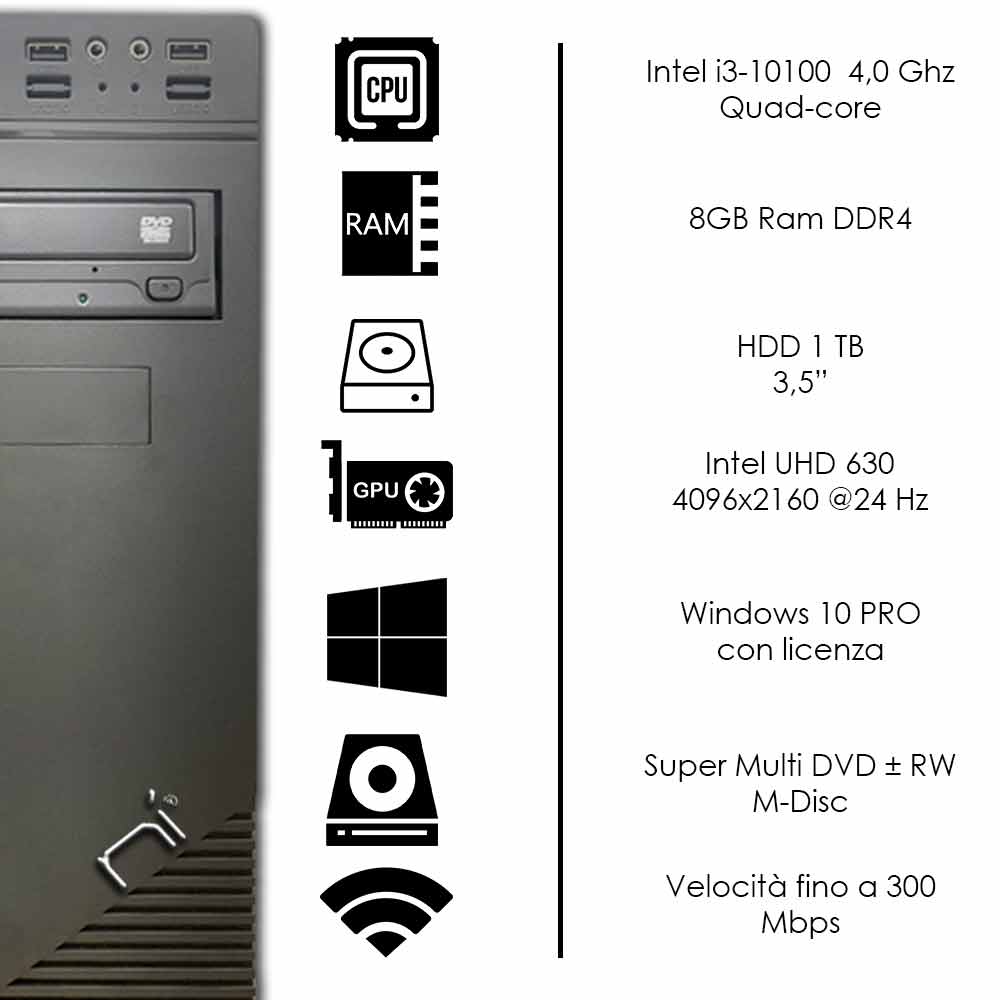 Pc Desktop Intel i3-10100 quad core Windows 10 8gb ram hard disk 1tb WiFi HDMI foto 3