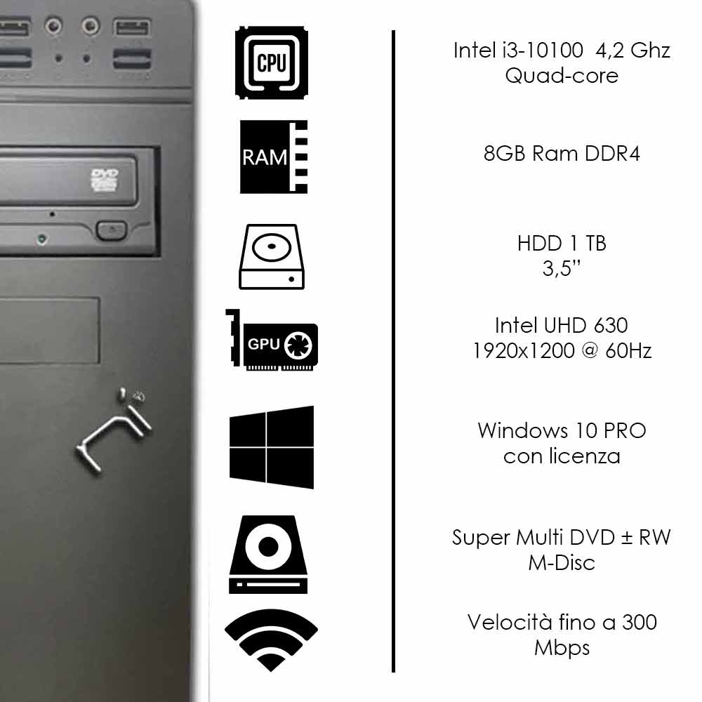Pc Desktop Windows 10 con licenza Intel i3 10100 8gb ram hard disk 1TB WiFi HDMI foto 3