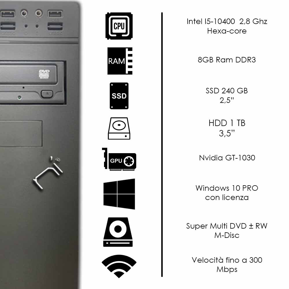 Pc fisso i5-10400 video dedicata nvidia gt 1030 8gb ram hdd 1tb ssd 240gb Win 10 foto 3