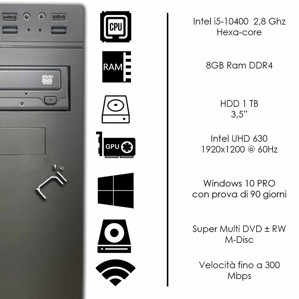 Pc fisso Windows 10 Intel six-core i5-10400 8gb ram DDR4 Hard Disk 1TB Wifi HDMI foto 3
