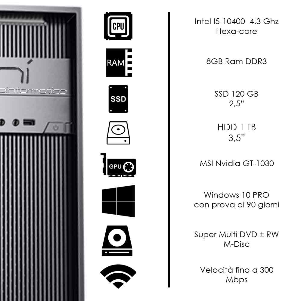 Pc gaming Intel i5 10400 nvidia gt-1030 8gb ram ssd 240 gb hdd 1tb assemblato foto 3