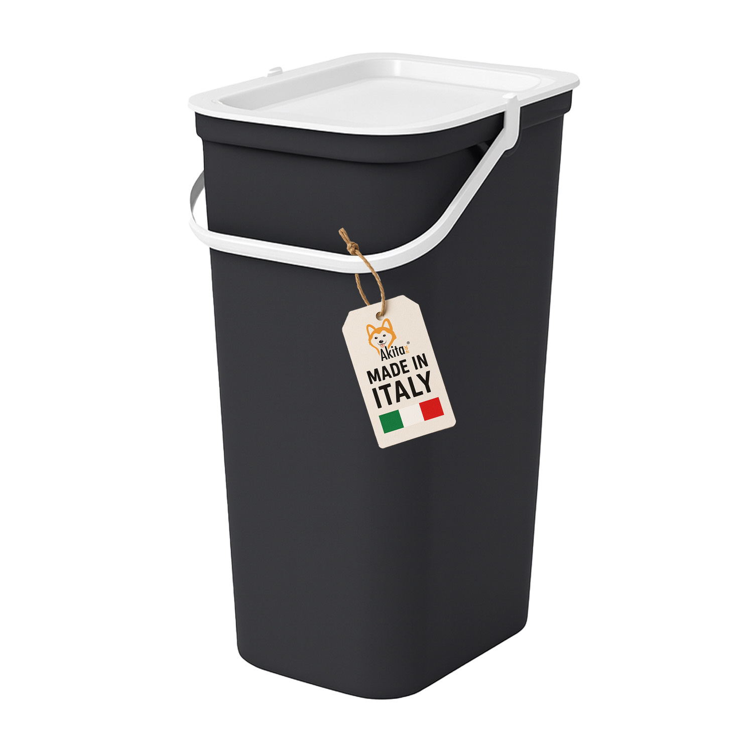 Pattumiera 25l moda nero - bianco con manico blocca apertura