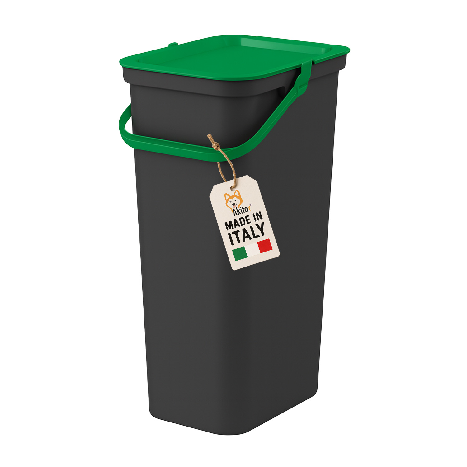 Pattumiera 25l moda nero - verde con manico blocca apertura