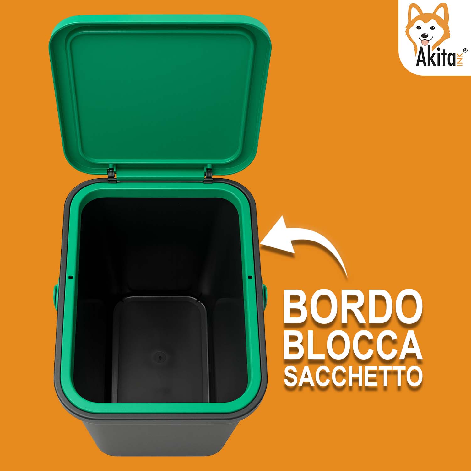 Pattumiera 25L Moda Nero - Verde con Manico Blocca Apertura foto 3