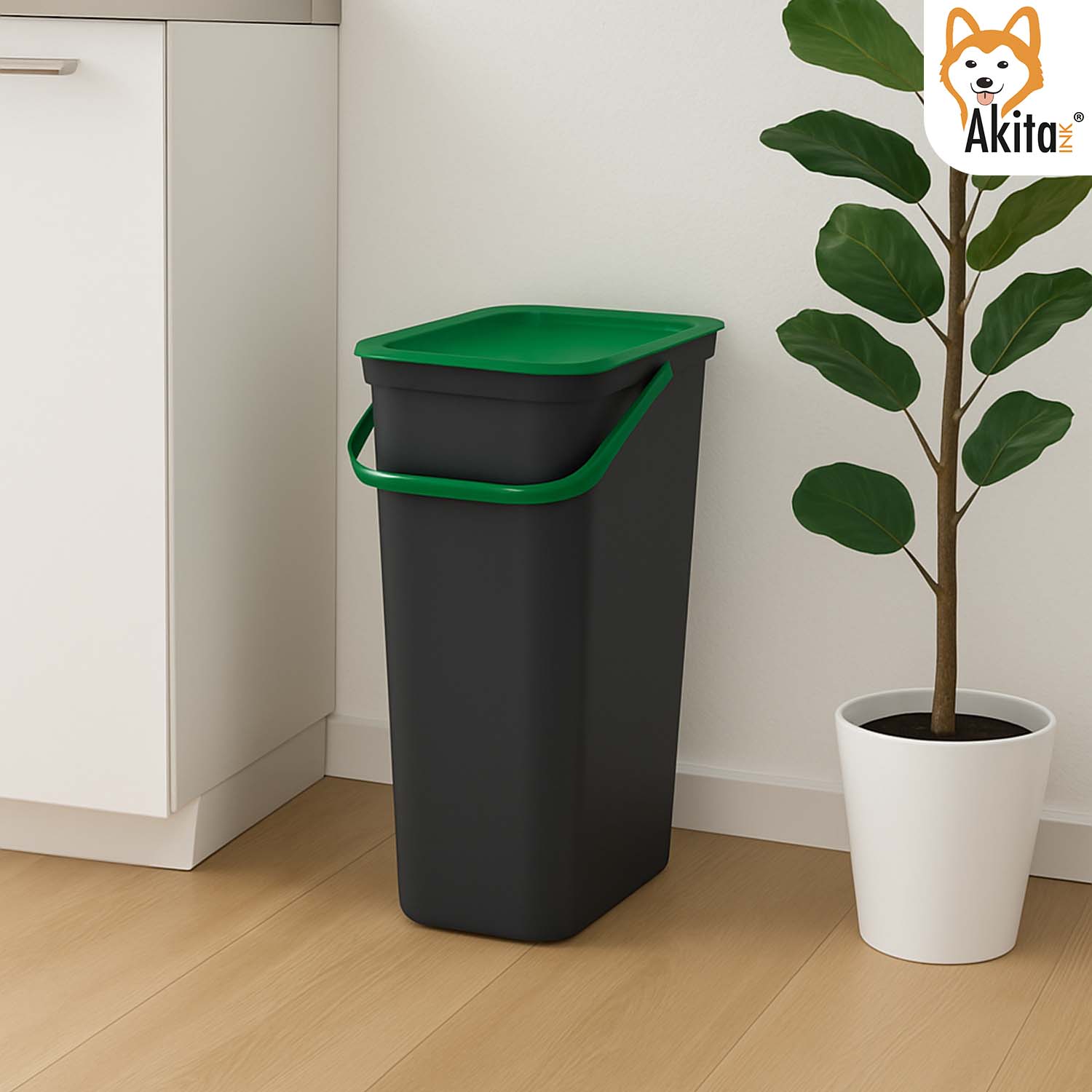 Pattumiera 25L Moda Nero - Verde con Manico Blocca Apertura foto 4