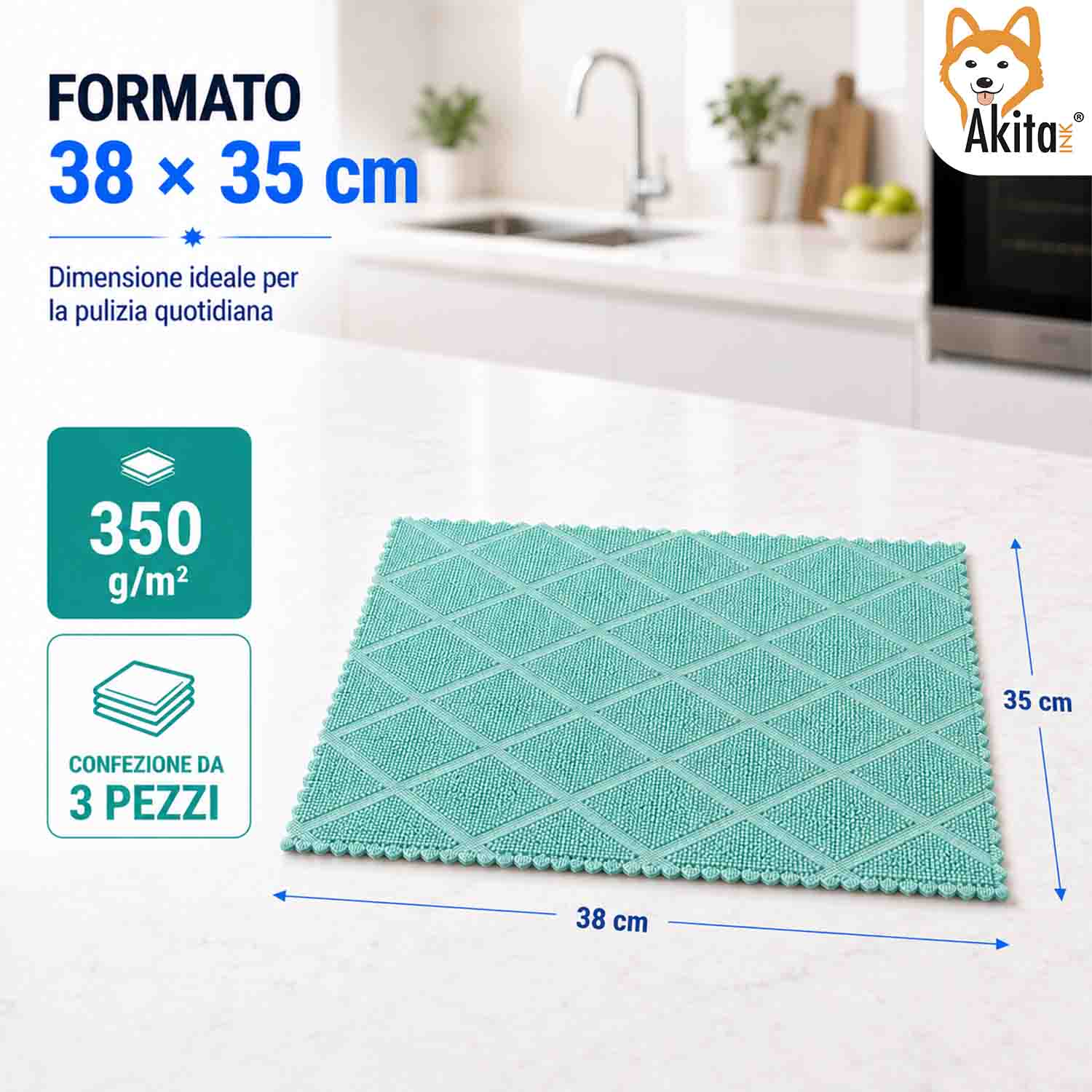 Akitaink 3 Panni in Microfibra Super Multiuso 36x36 cm foto 6