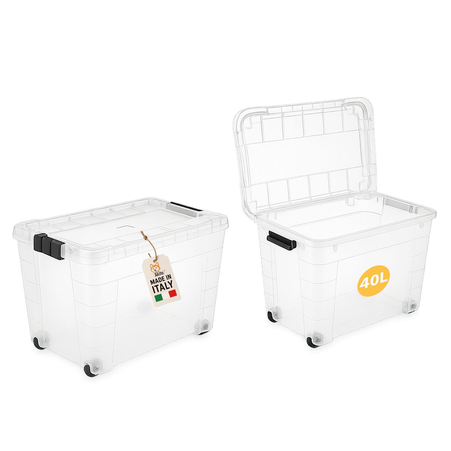 Contenitore box 40l magic 4 aperture con ruote trasparente