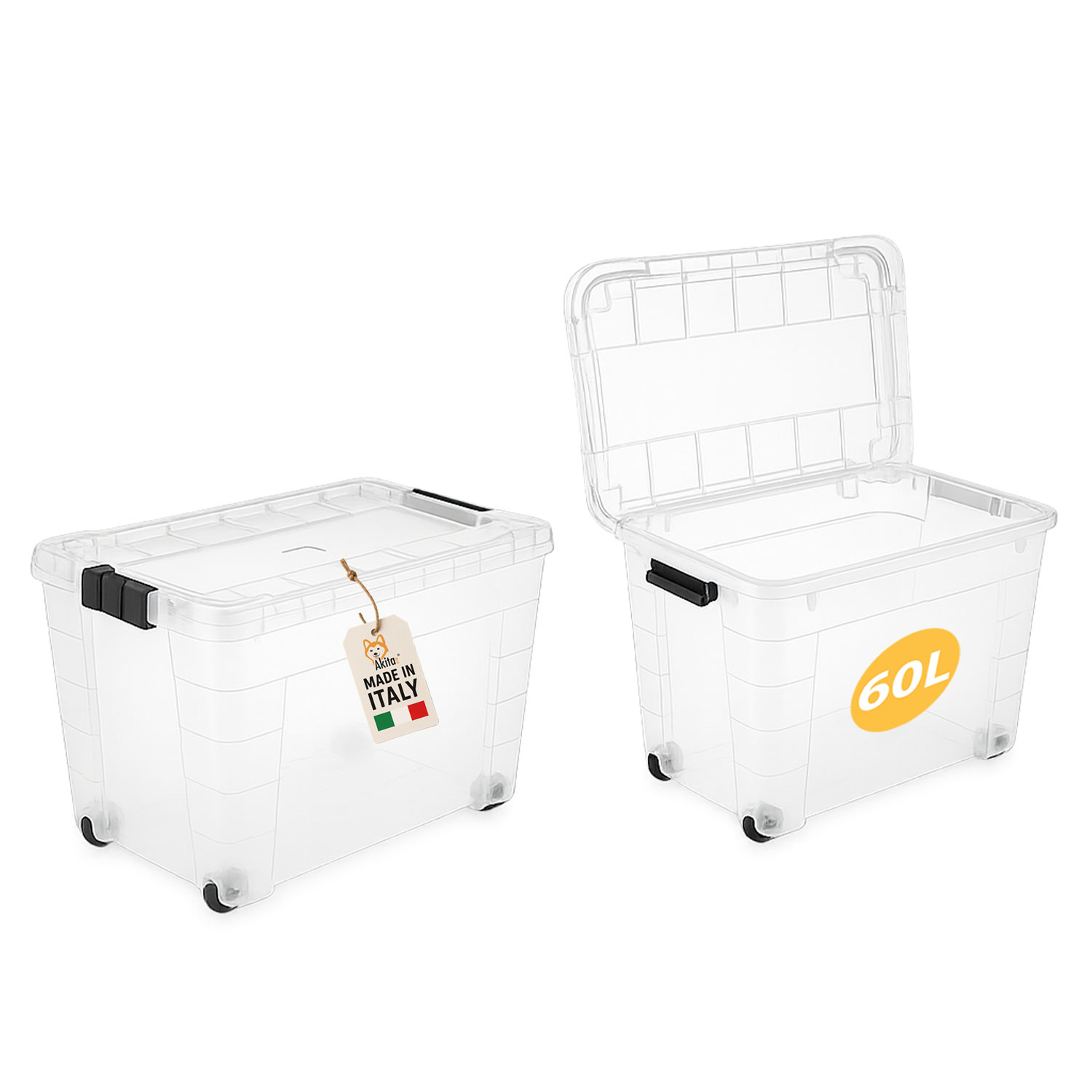 Contenitore box 60l magic 4 aperture con ruote trasparente