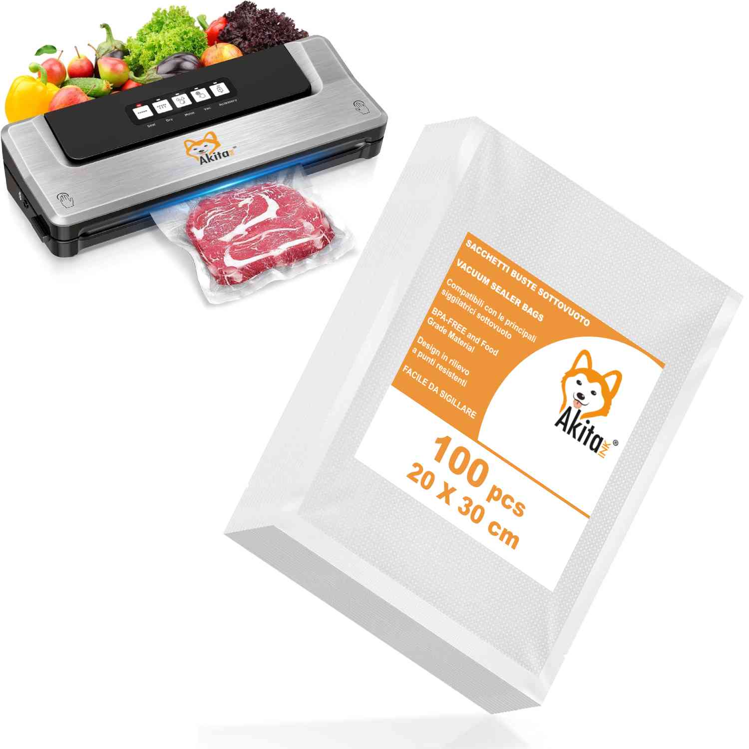 100 pz Sacchetti Sottovuoto Alimenti 20x30cm, Sacchetti per macchine sottovuoto foto 2