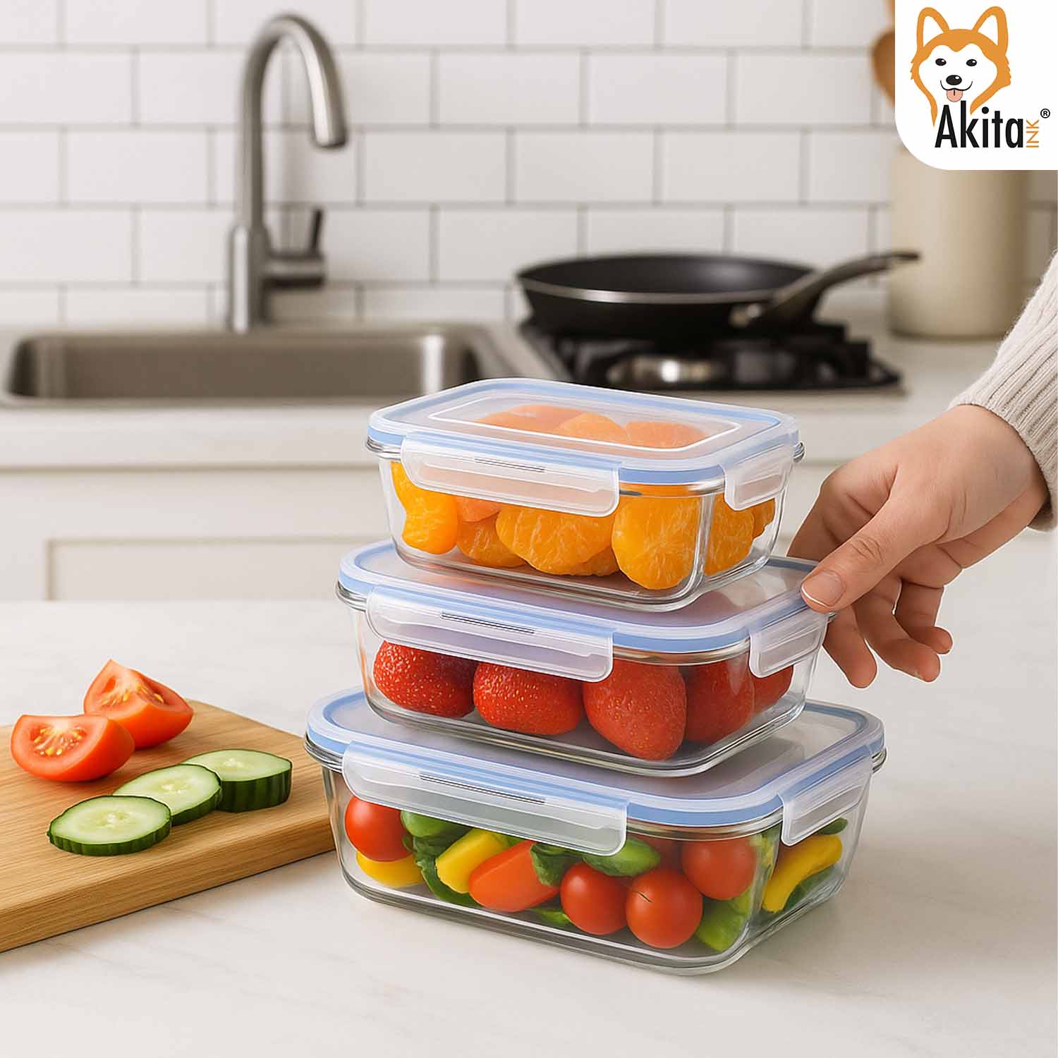 Kit Contenitori Ermetici Superlock 3 Pezzi Trasparenti AkitaInk foto 3