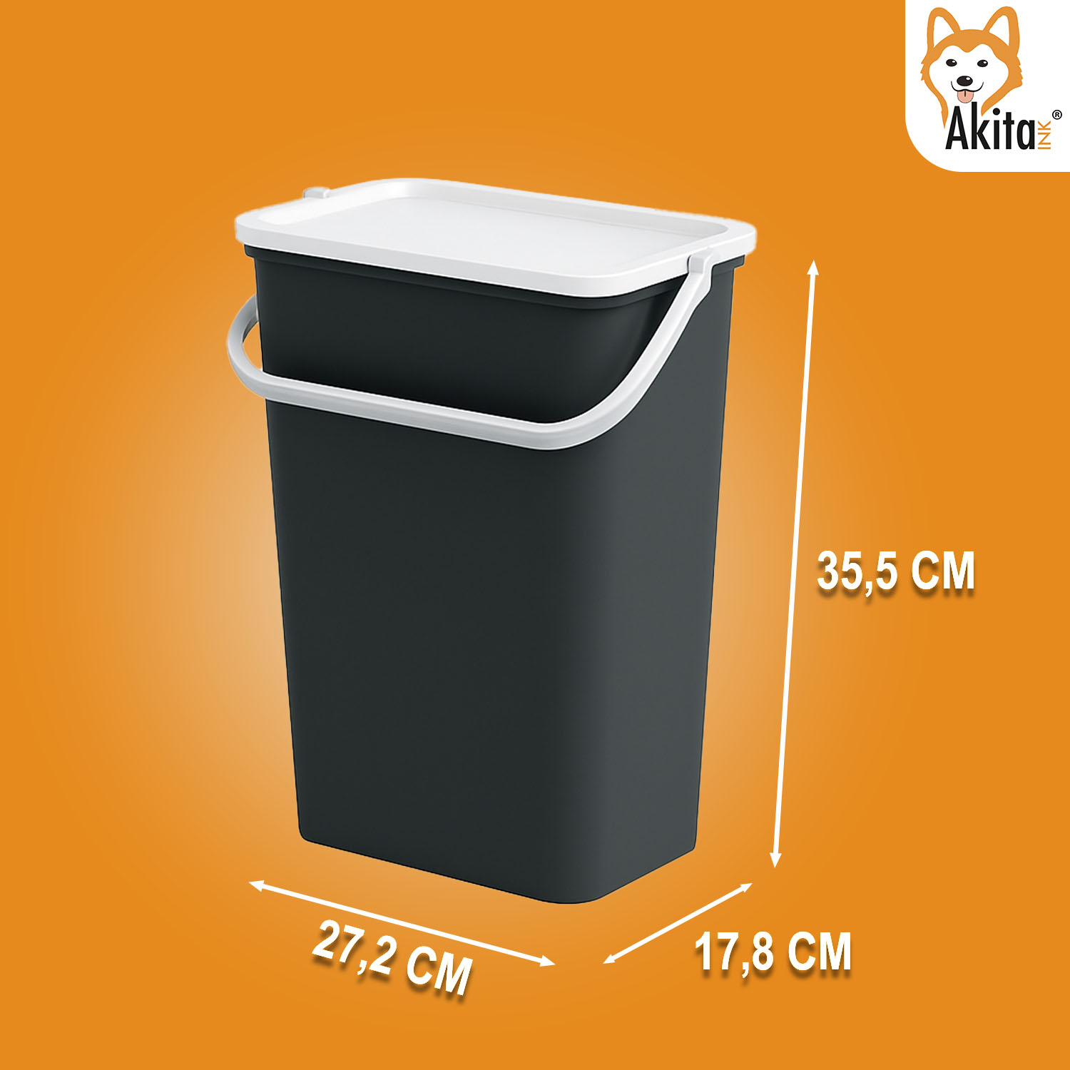 AkitaInk Pattumiera 10L Moda Nero - Bianco con Manico foto 4