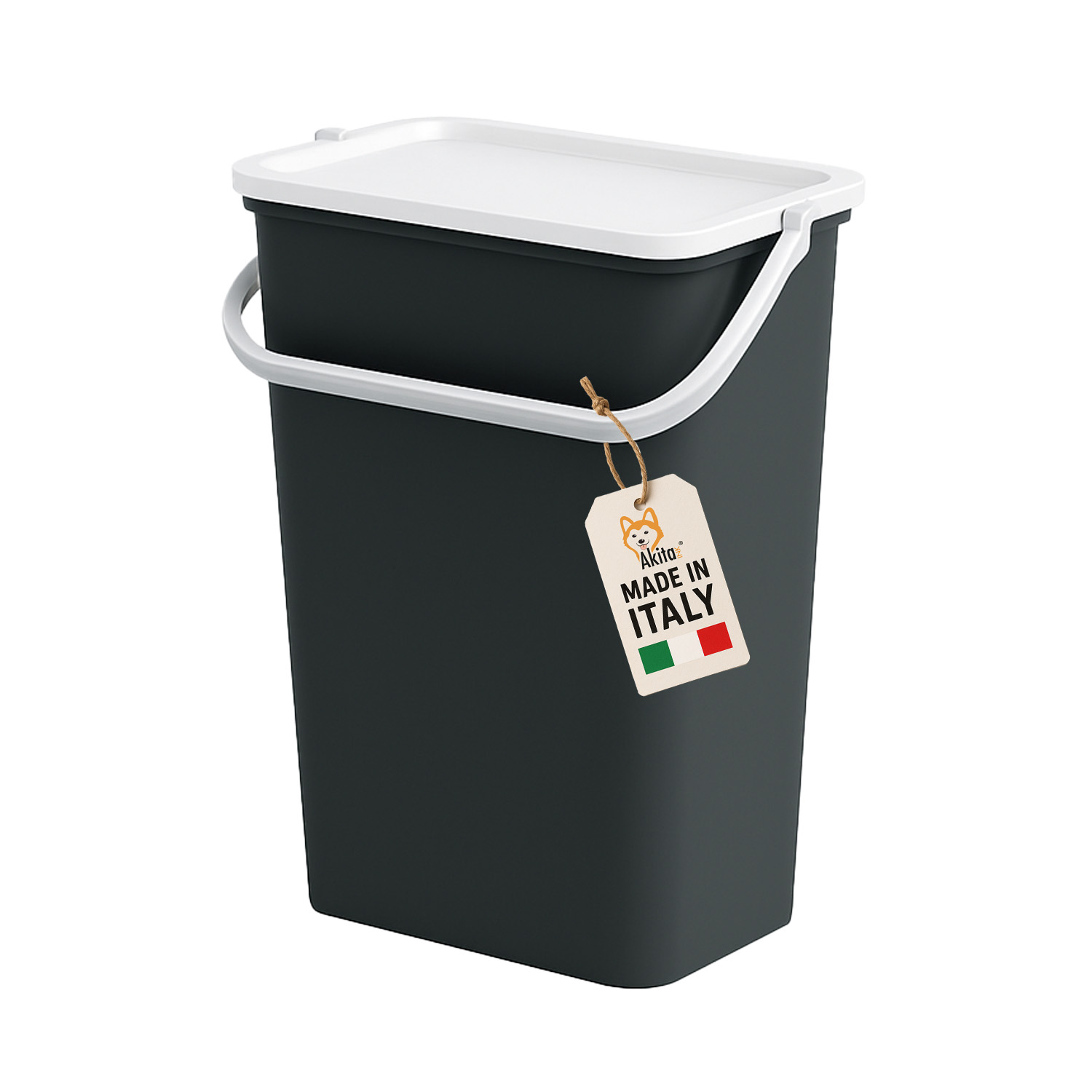 Akitaink pattumiera 10l moda nero - bianco con manico