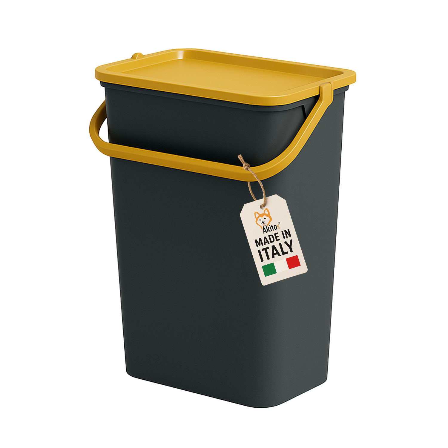 Akitaink pattumiera 10l moda nero - ambra con manico