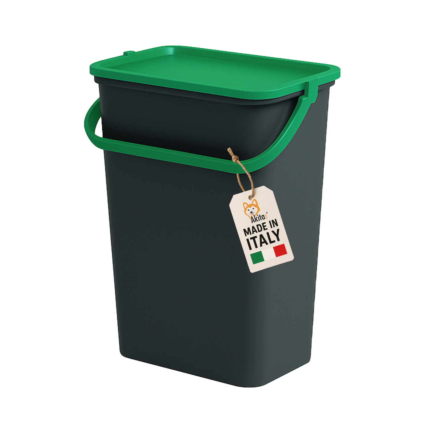 Akitaink pattumiera 10l moda nero - verde con manico