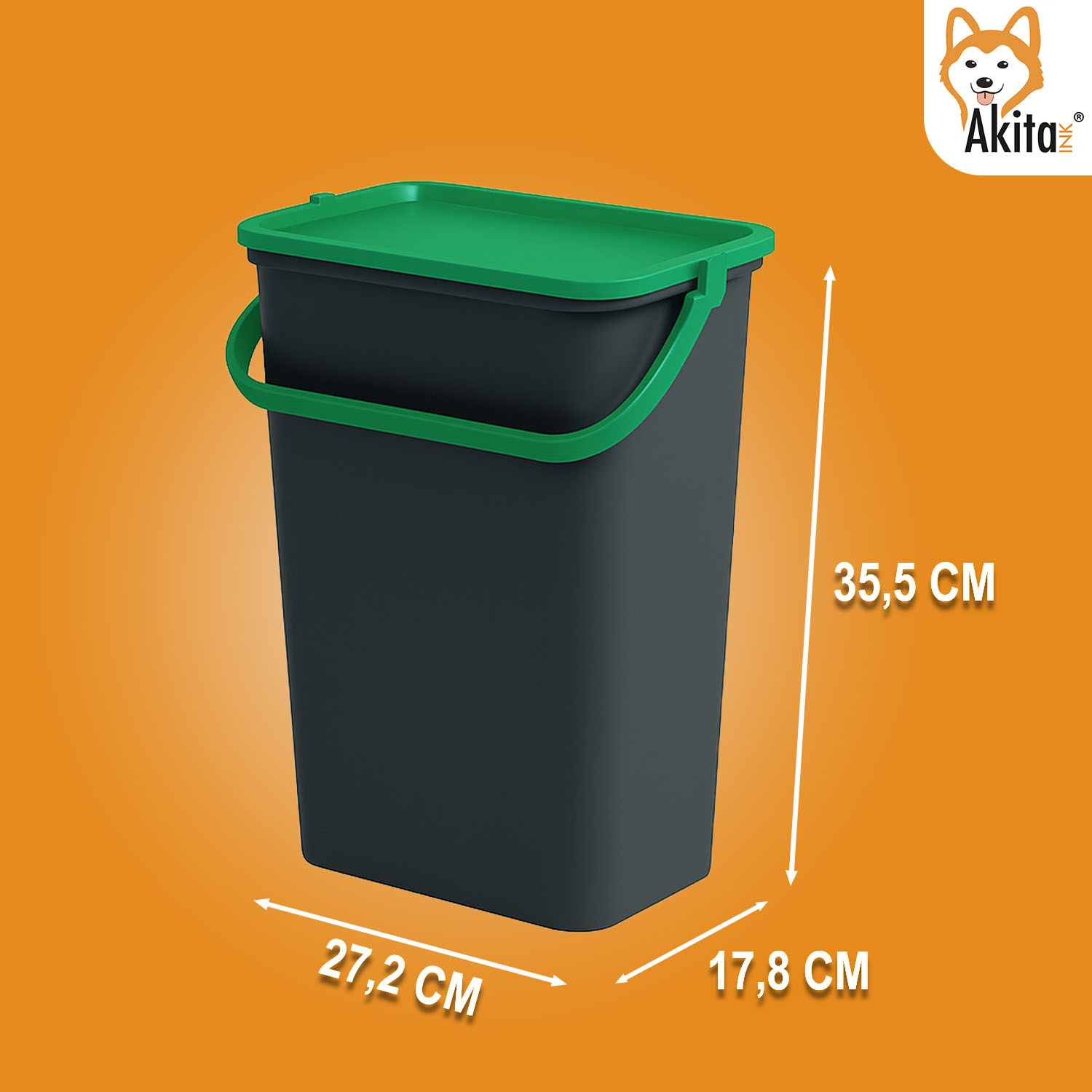 AkitaInk Pattumiera 10L Moda Nero - Verde con Manico foto 4