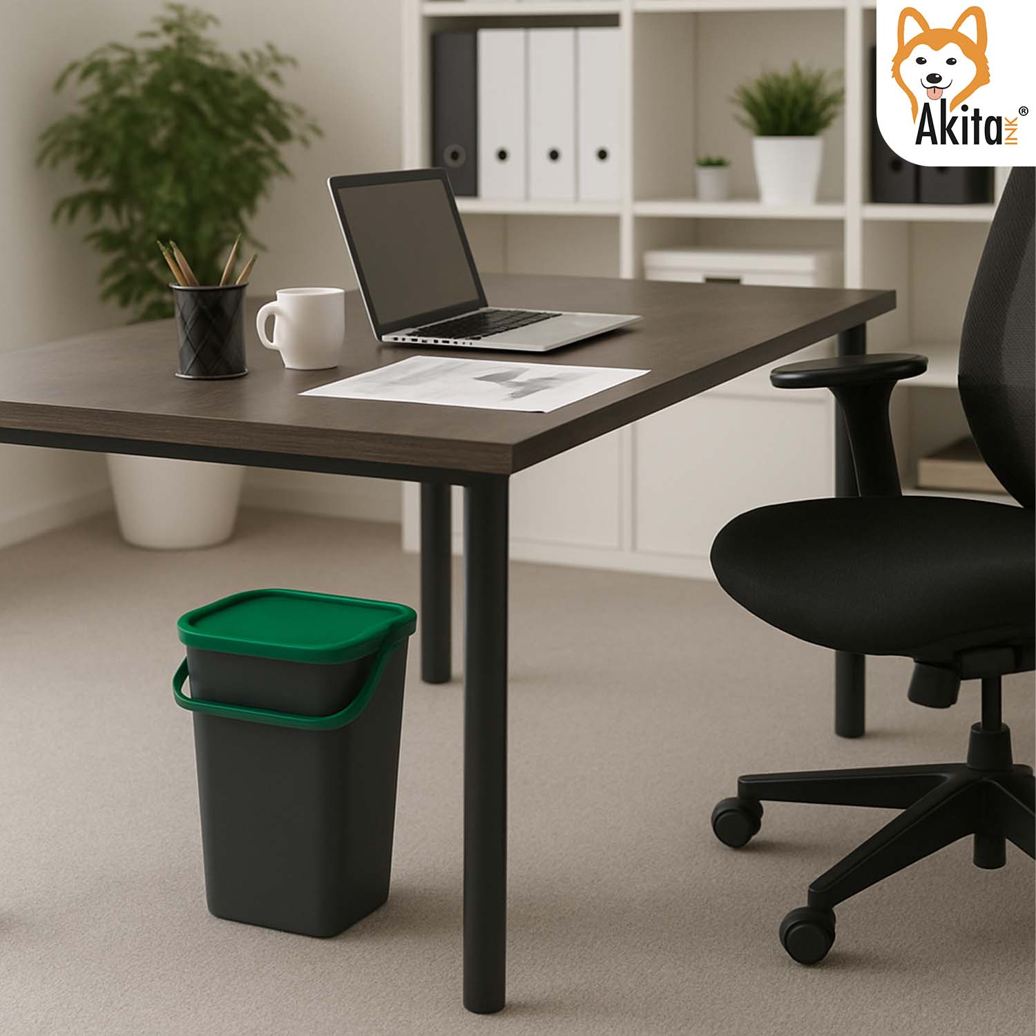 AkitaInk Pattumiera 10L Moda Nero - Verde con Manico foto 3