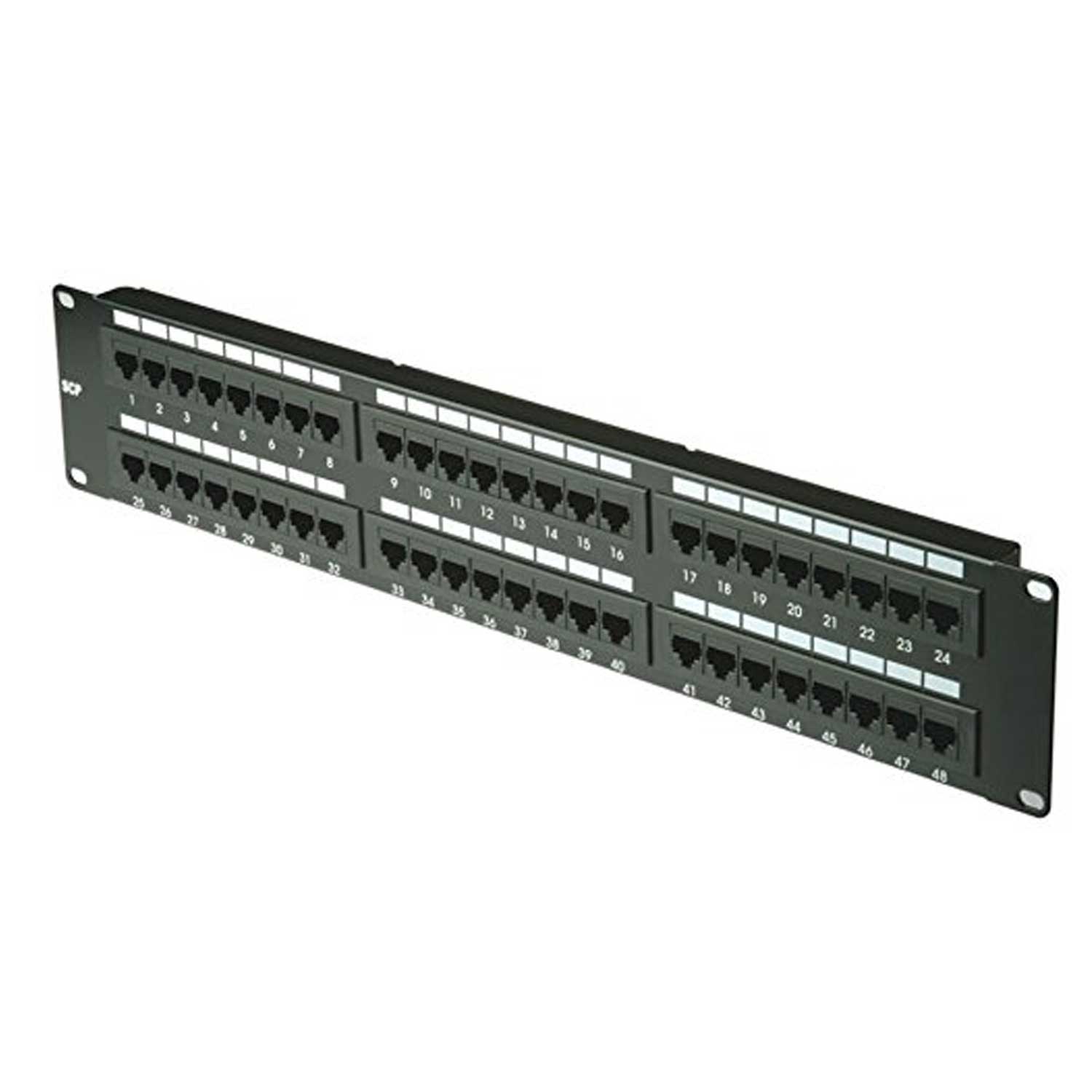 Machpower patch panel 48 porte rj45 utp cat. 6 rack 19 nero
