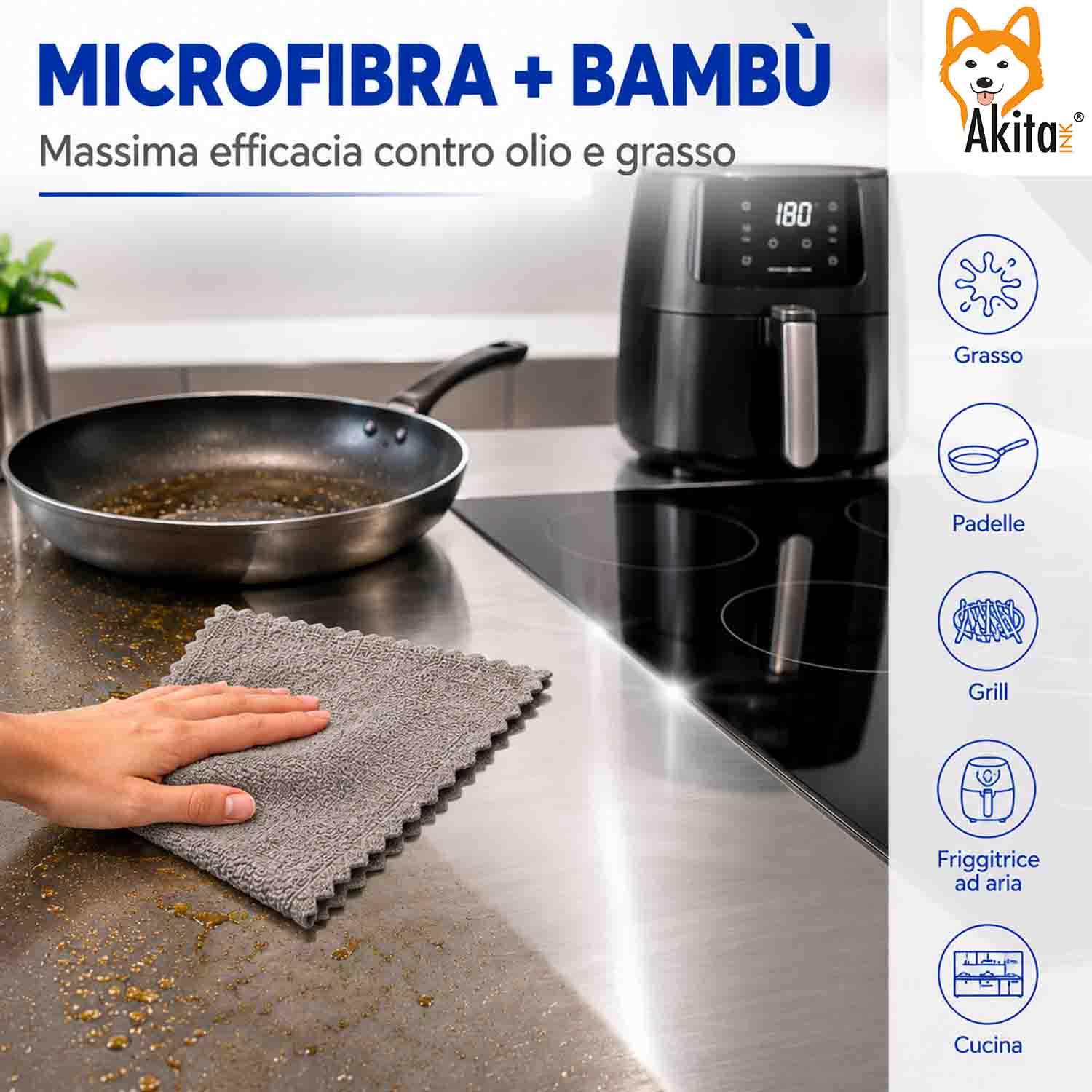 Akitaink 3 Panni in Microfibra Bambu 38x35 cm foto 3