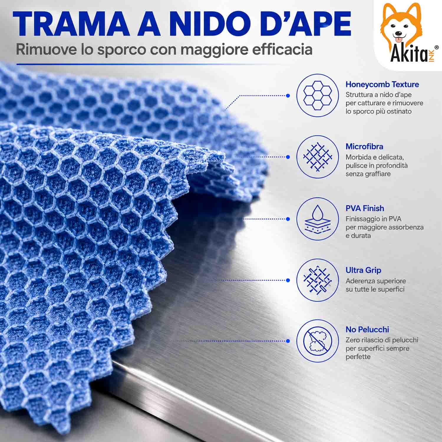 Akitaink 3 Panni in Microfibra Inox PVA 35x30 cm foto 3