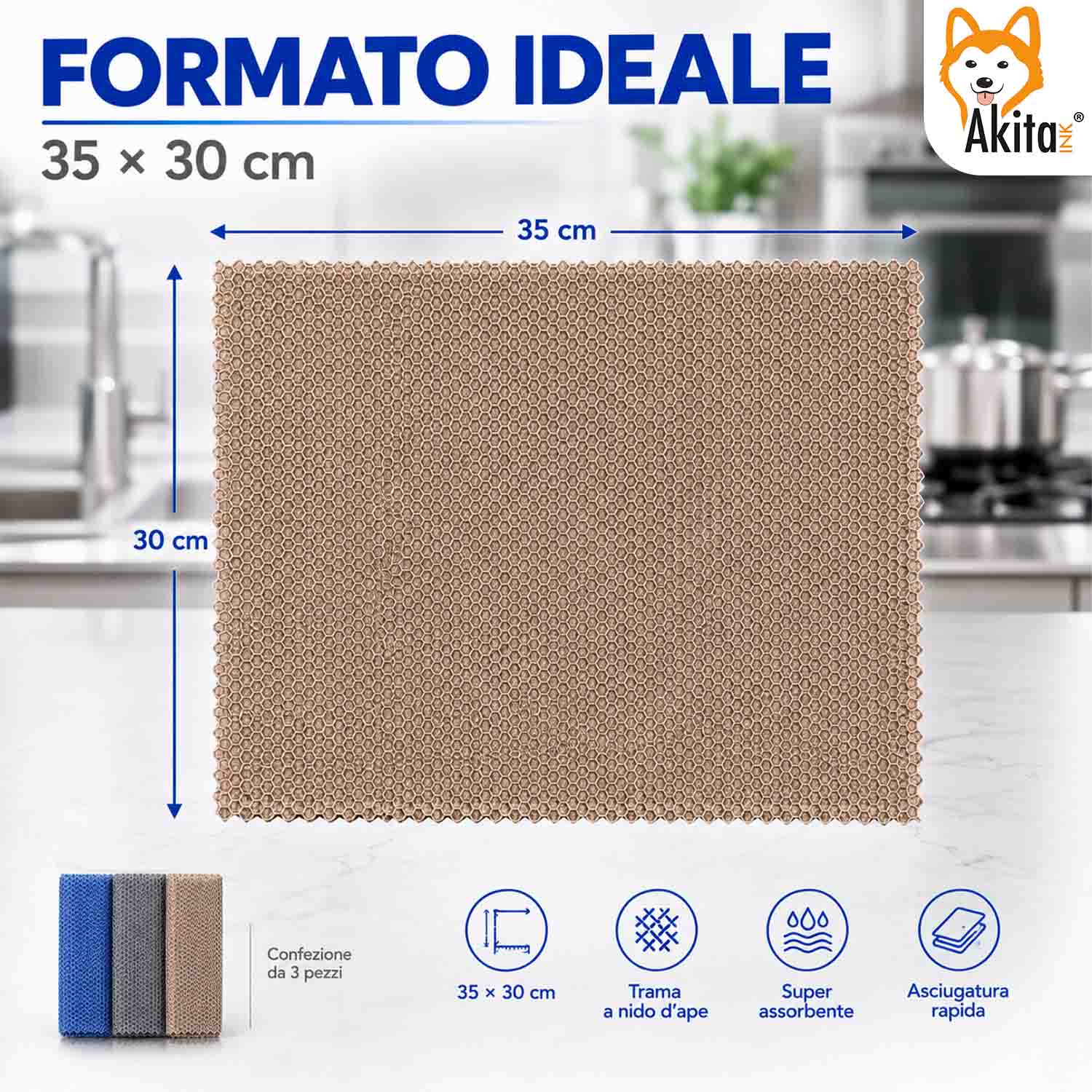 Akitaink 3 Panni in Microfibra Inox PVA 35x30 cm foto 6