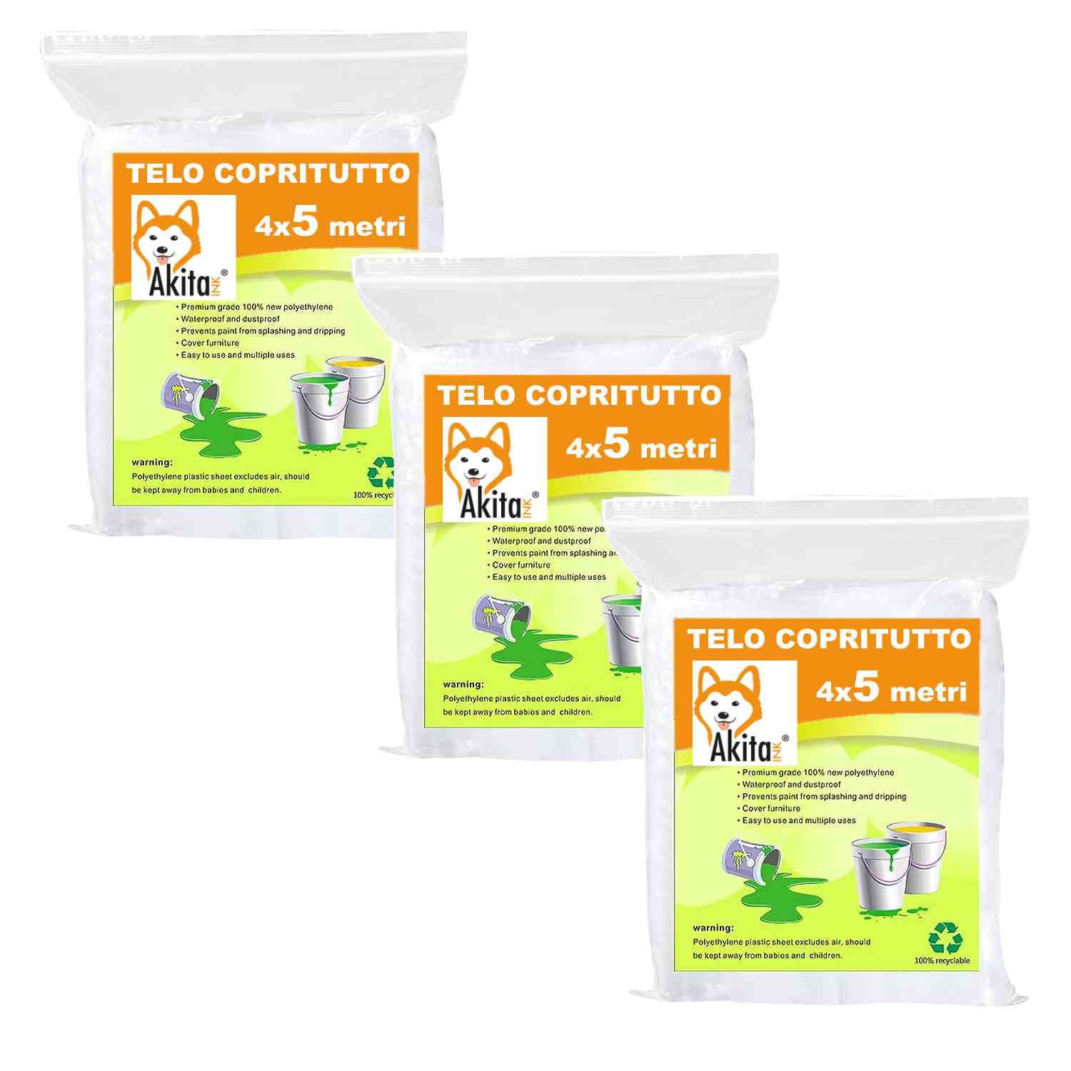 AkitaInk - Telo copritutto, 3 PZ Telo Protettivo 4x5m Multiuso Imbiancatura foto 2