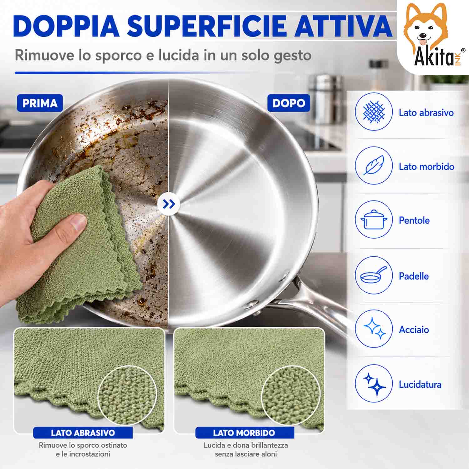Akitaink 3 Panni in Microfibra Brilla Pentole 35x30 cm foto 3