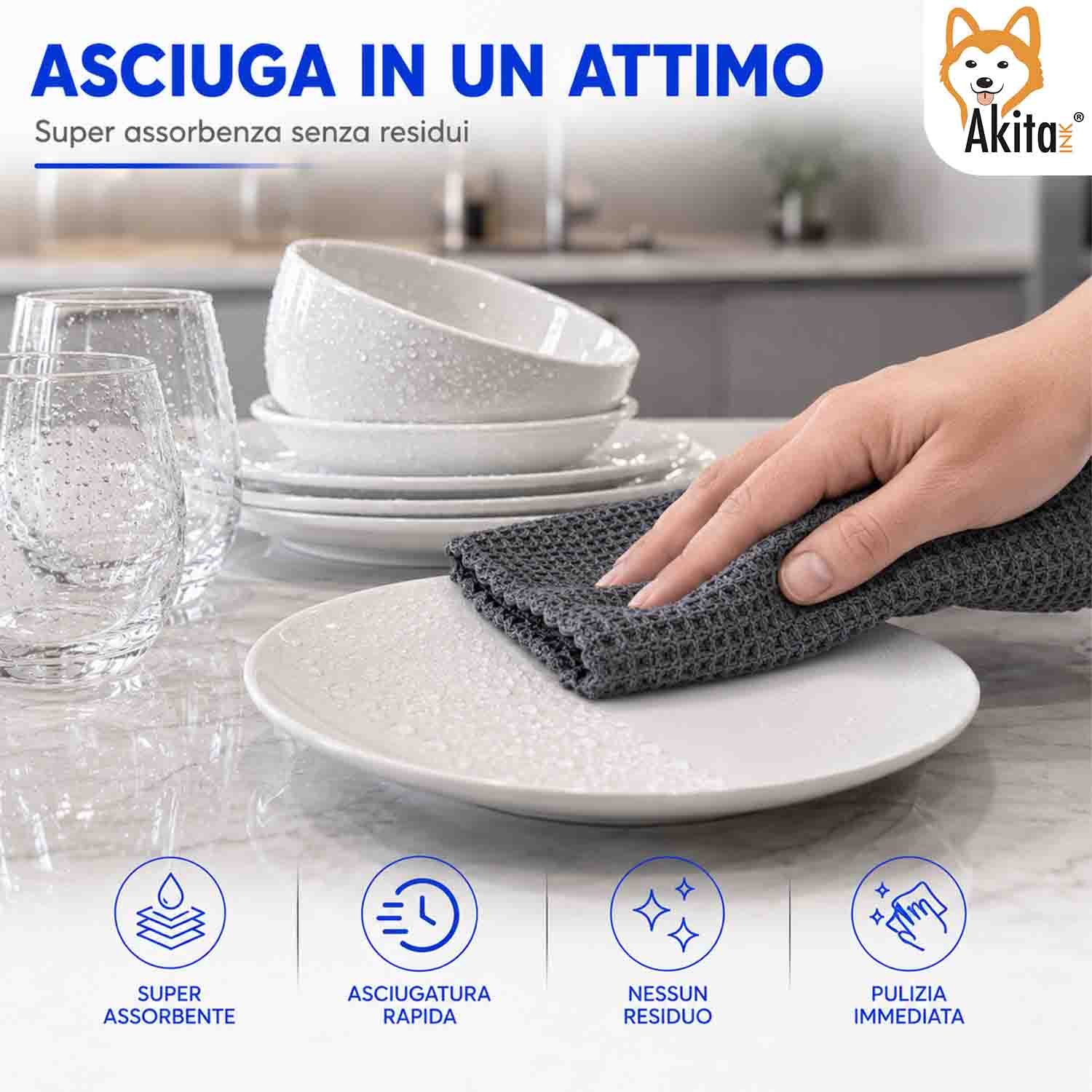 Akitaink 3 Panni in Microfibra Brillastoviglie 40x30 cm foto 5