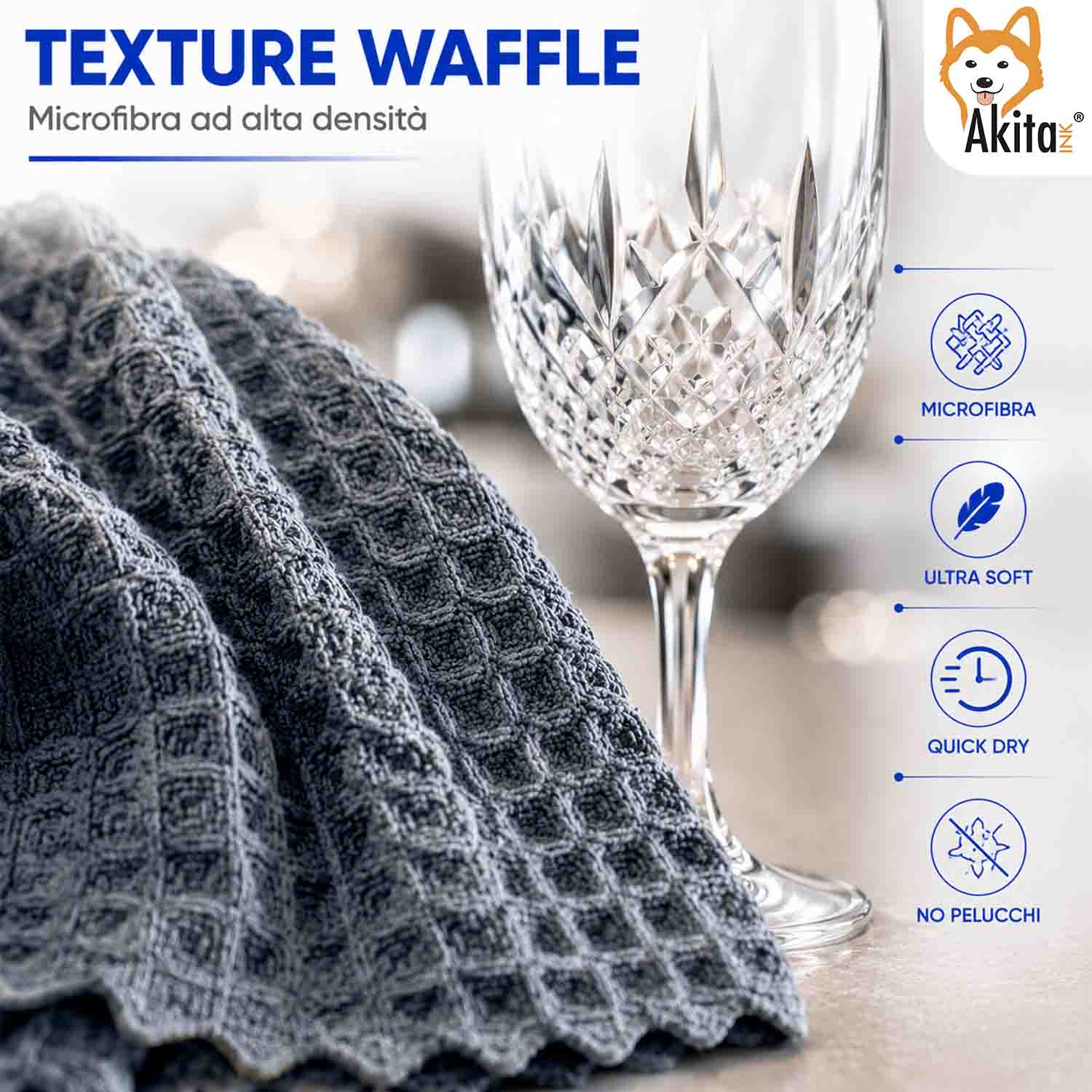 Akitaink 3 Panni in Microfibra Waffle 40x50 cm foto 4