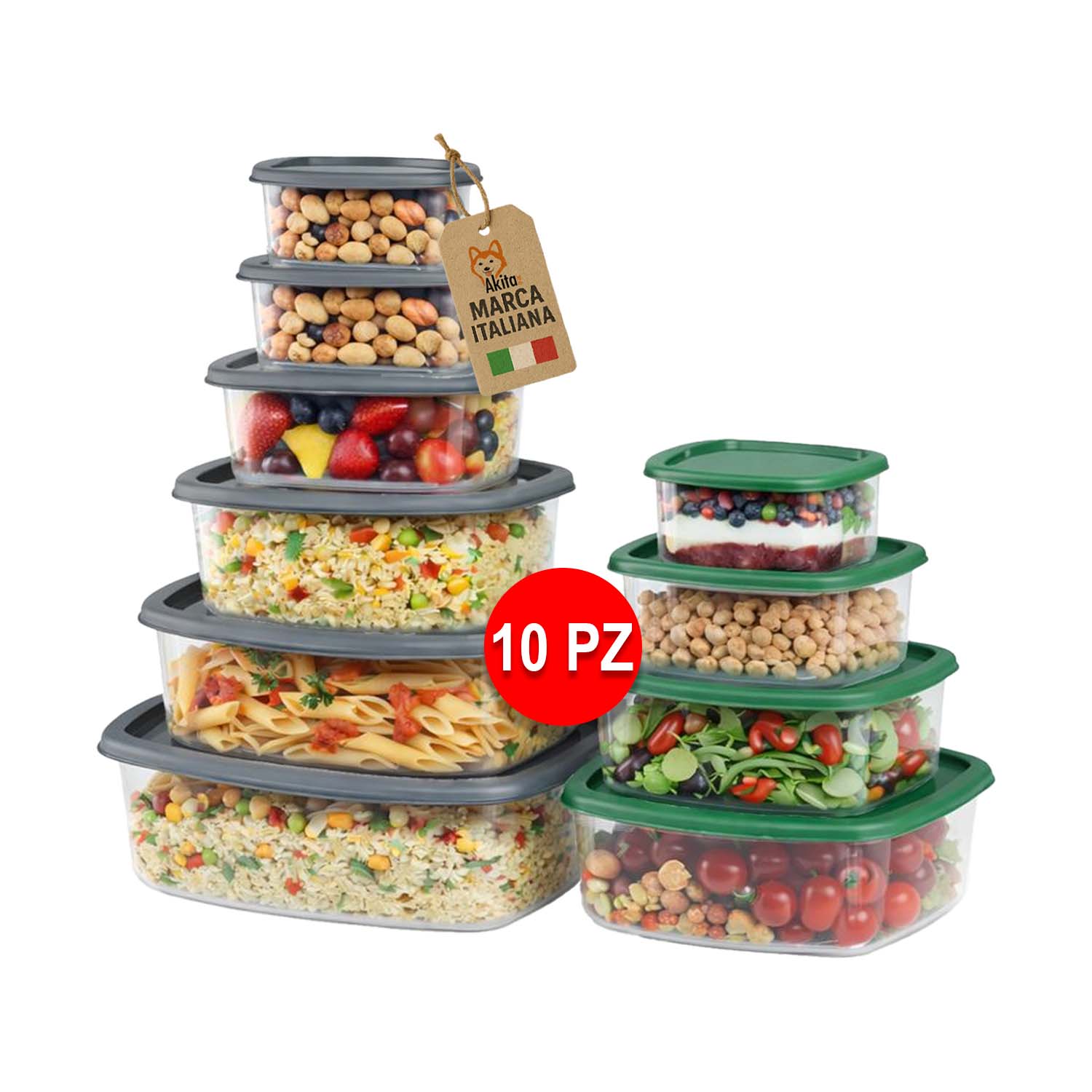 Set 10 Contenitori per Alimenti Rettangolari con Coperchio foto 2