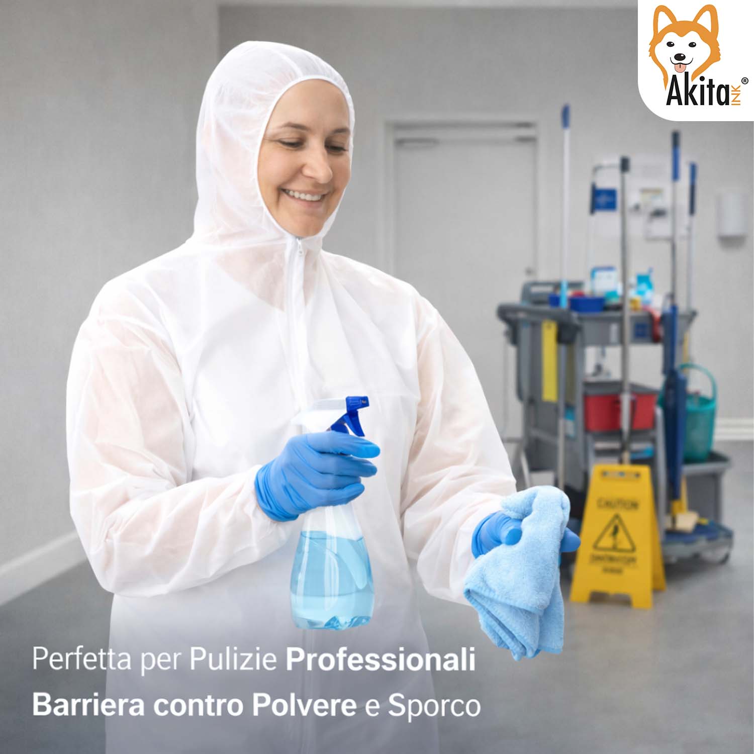 Tuta Monouso in PP con Cappuccio e Zip 5 Pz Taglia L foto 4