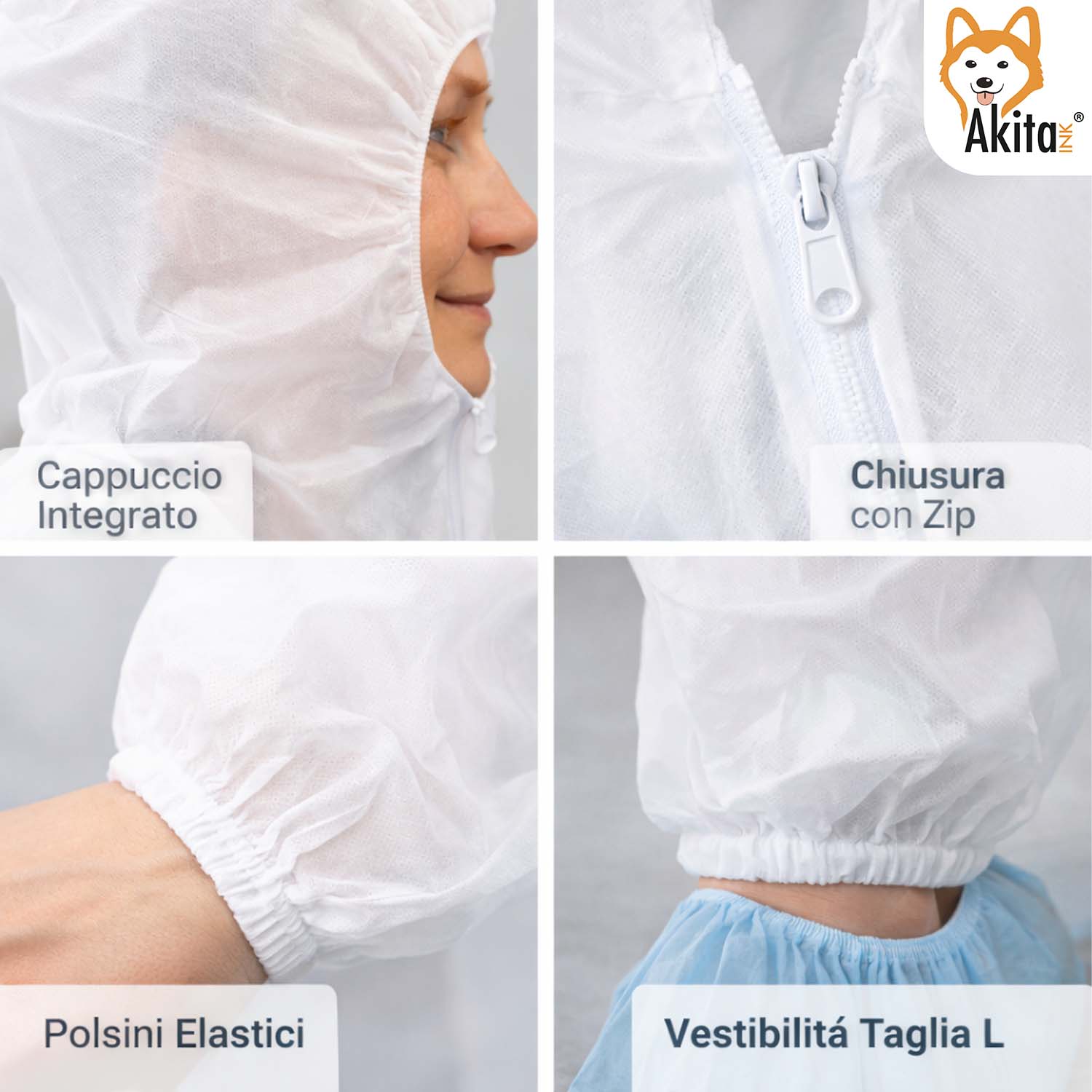Tuta Monouso in PP con Cappuccio e Zip 5 Pz Taglia L foto 5