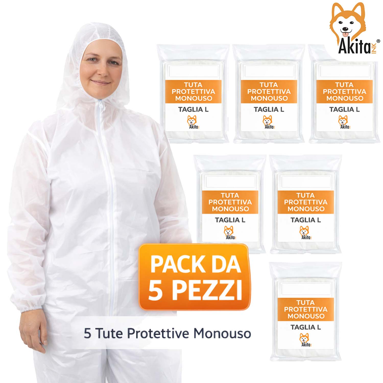 Tuta Monouso in PP con Cappuccio e Zip 5 Pz Taglia L foto 6