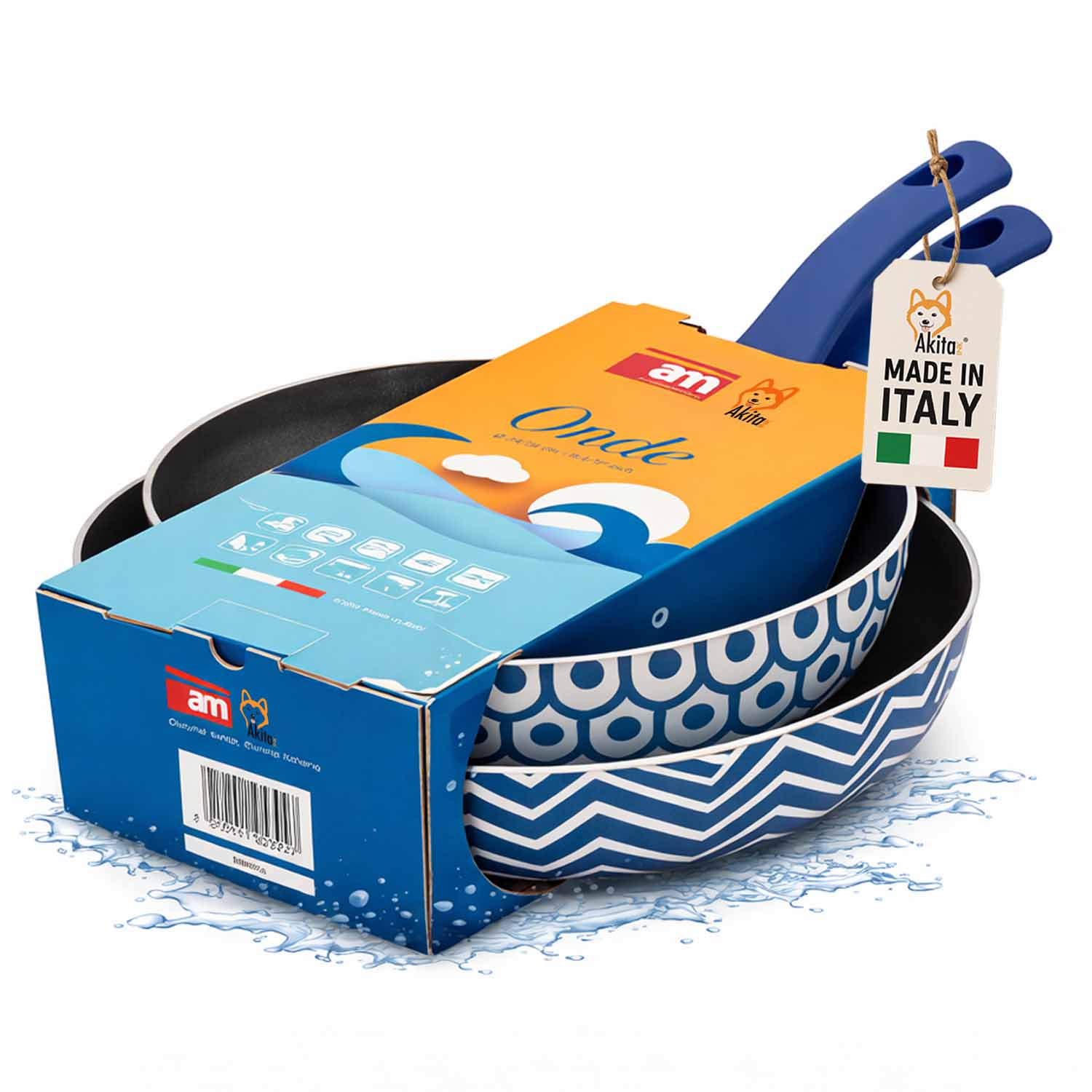 Bis padelle 24-28 cm blu decorate linea onde