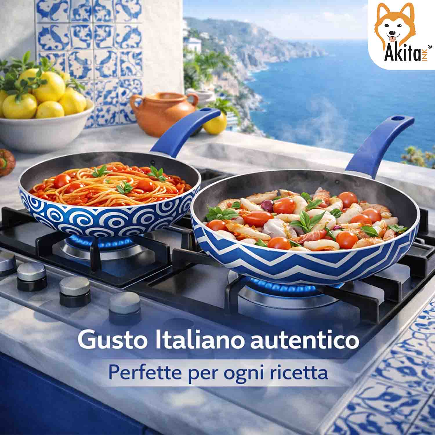 Bis Padelle 24-28 cm Blu Decorate Linea Onde foto 3