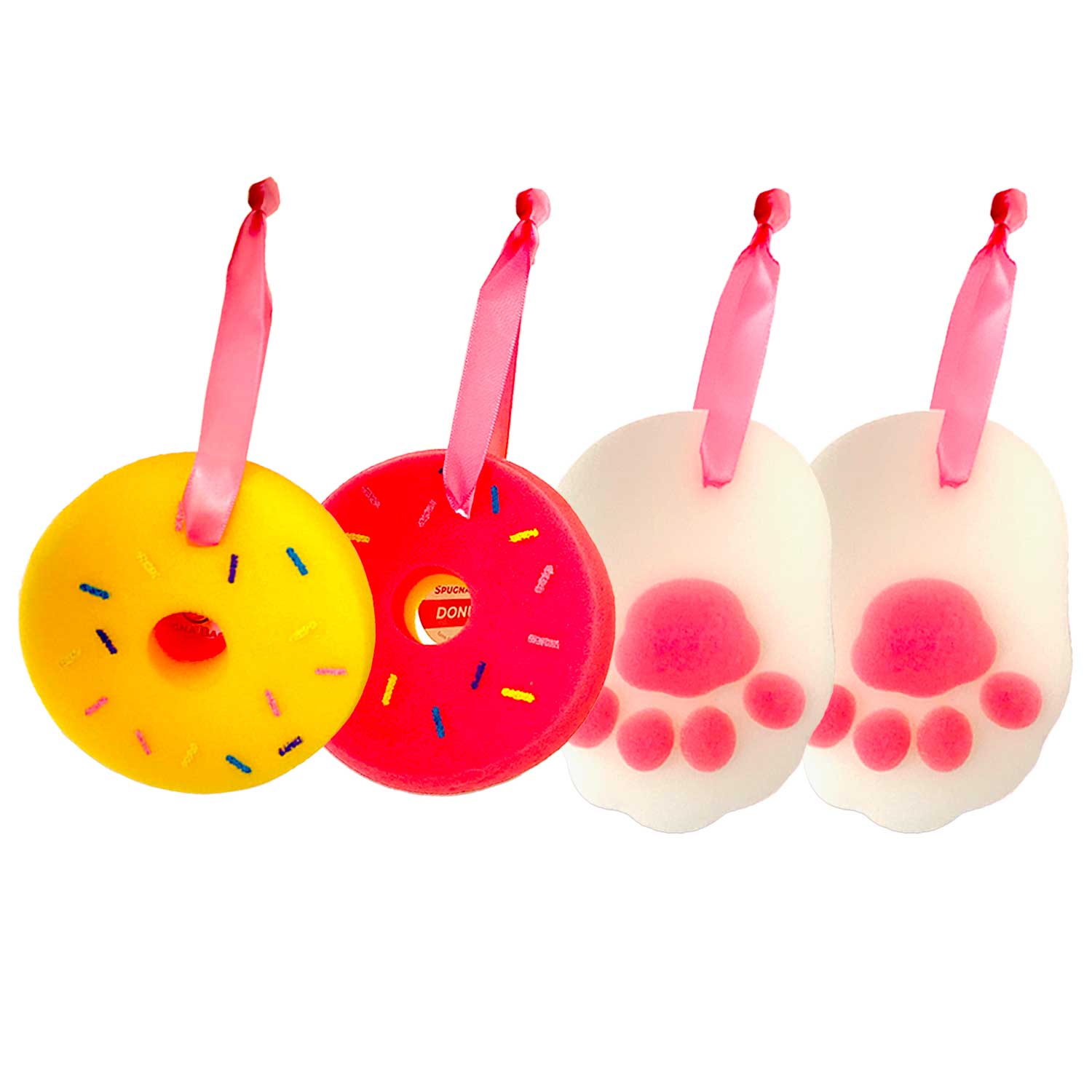 Kit 4 Spugne Bagno Bambini Forma Ciambella e Zampa foto 2