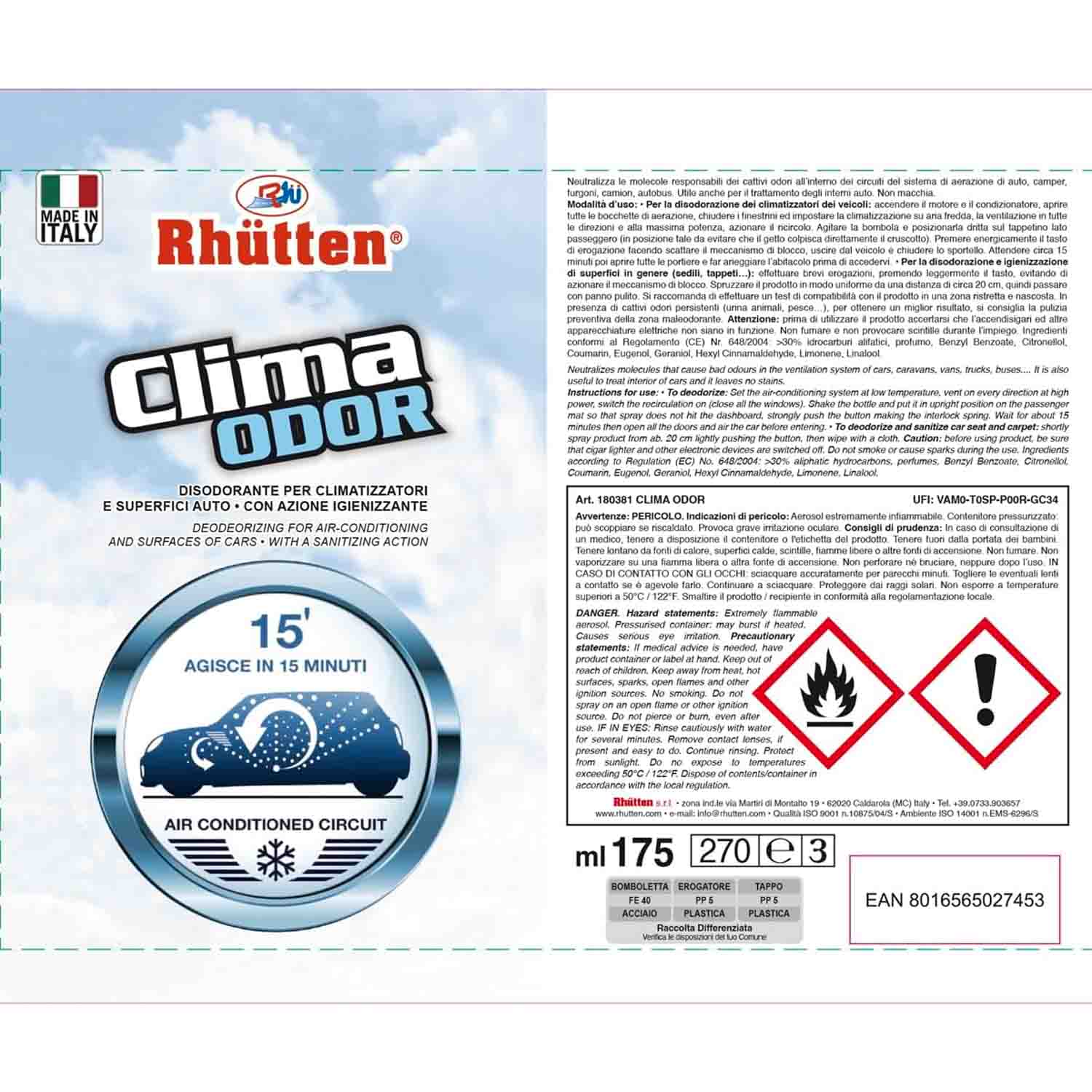 Rhutten Igienizzante Clima Auto 175 ml Elimina Odori foto 6