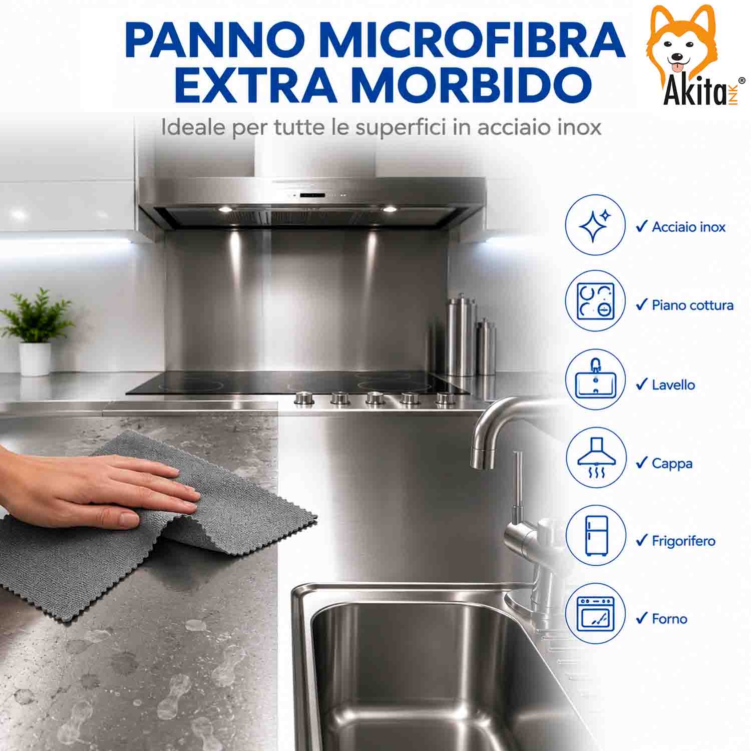 Akitaink 3 Panni in Microfibra Inox Extra Morbido 36x36 cm foto 3