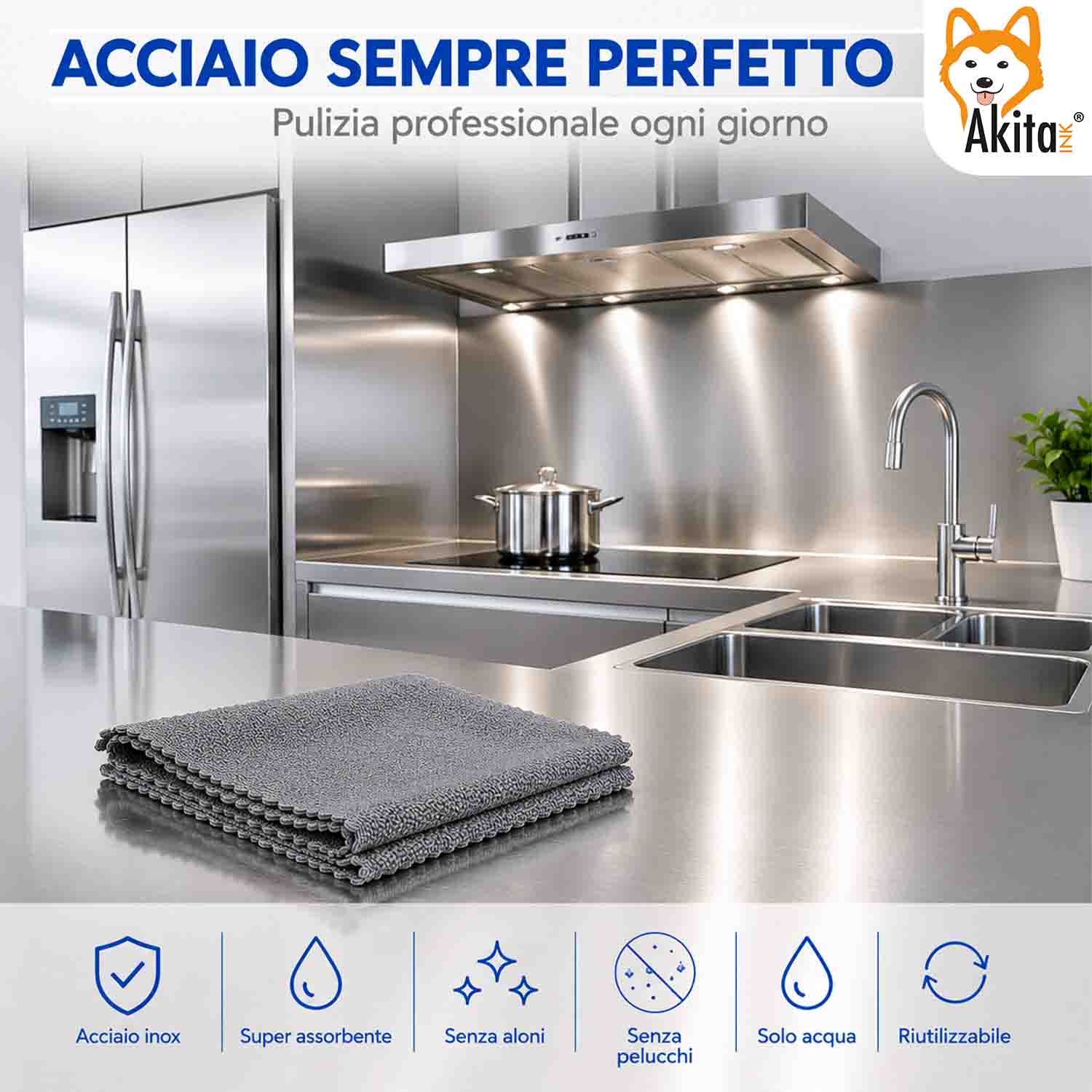 Akitaink 3 Panni in Microfibra Inox Extra Morbido 36x36 cm foto 5
