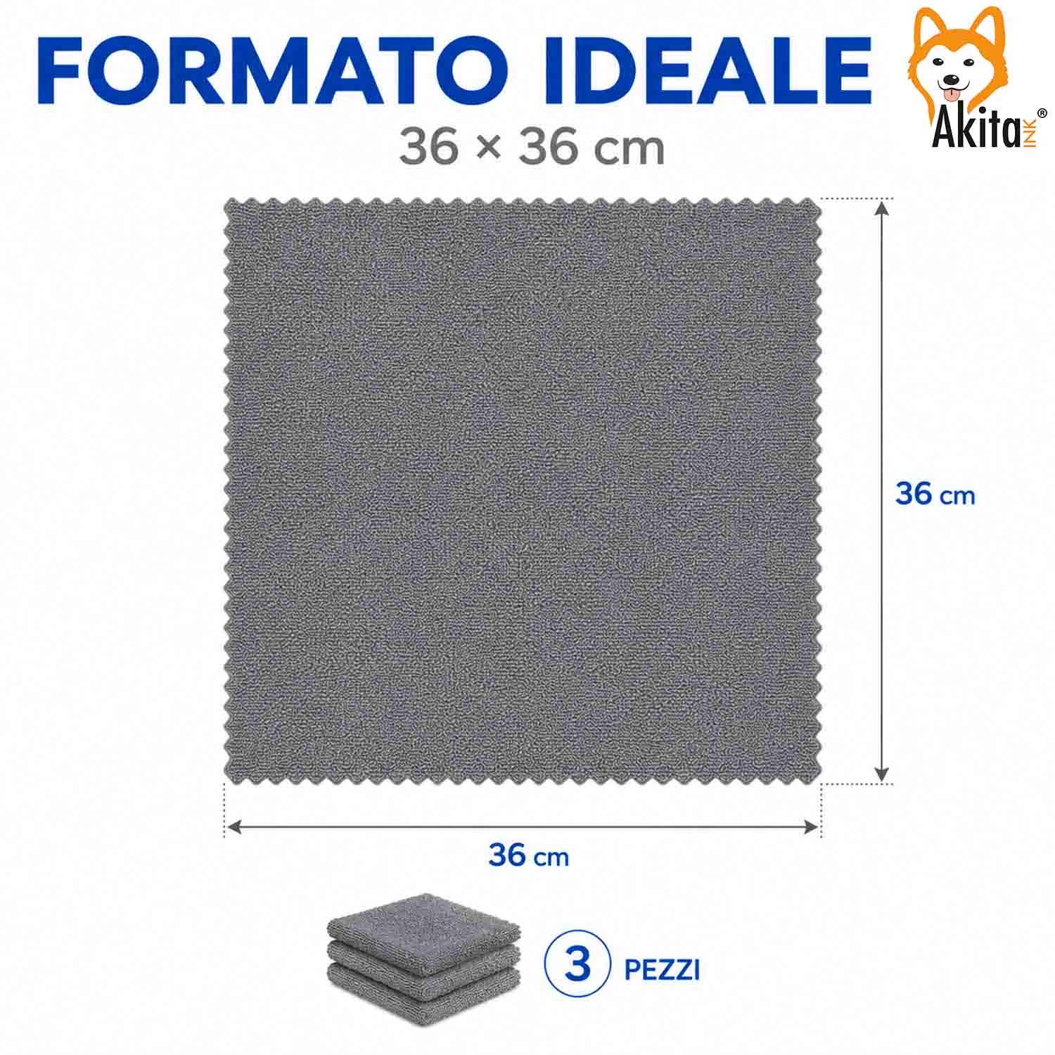 Akitaink 3 Panni in Microfibra Inox Extra Morbido 36x36 cm foto 6