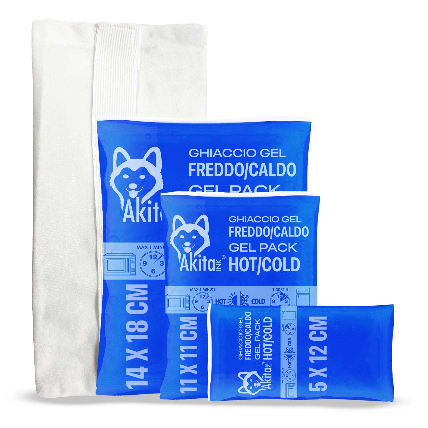 Kit ghiaccio gel riutilizzabile caldo-freddo con sacca, made in italy 3 medi