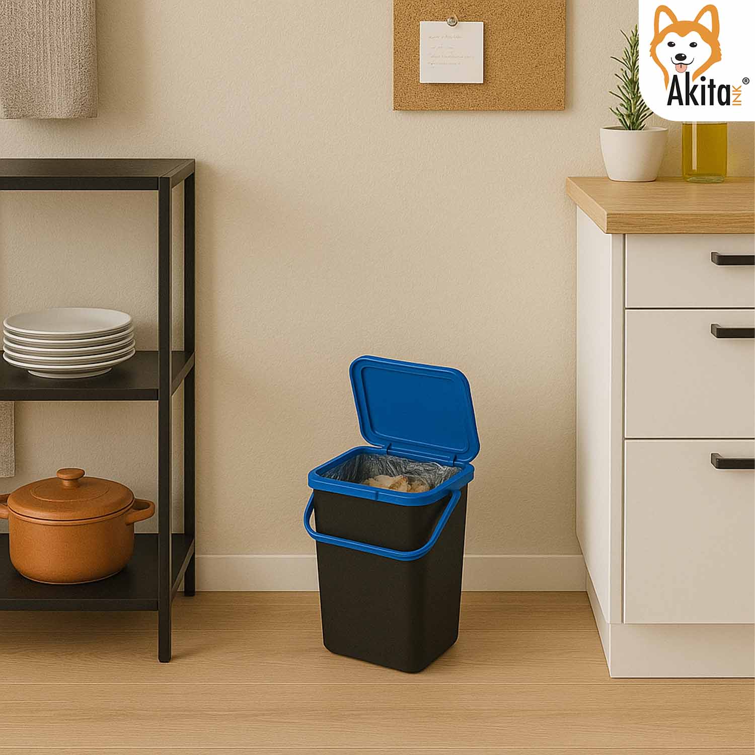AkitaInk Pattumiera 10L Moda Nero - Zaffiro con Manico foto 5