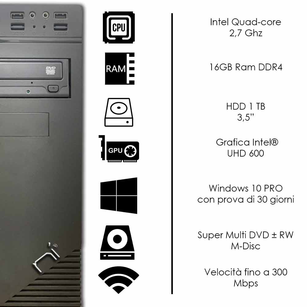 Pc assemblato Windows 10 Intel quad core 16gb ram DDR4 hard disk 1tb WiFi HDMI foto 3
