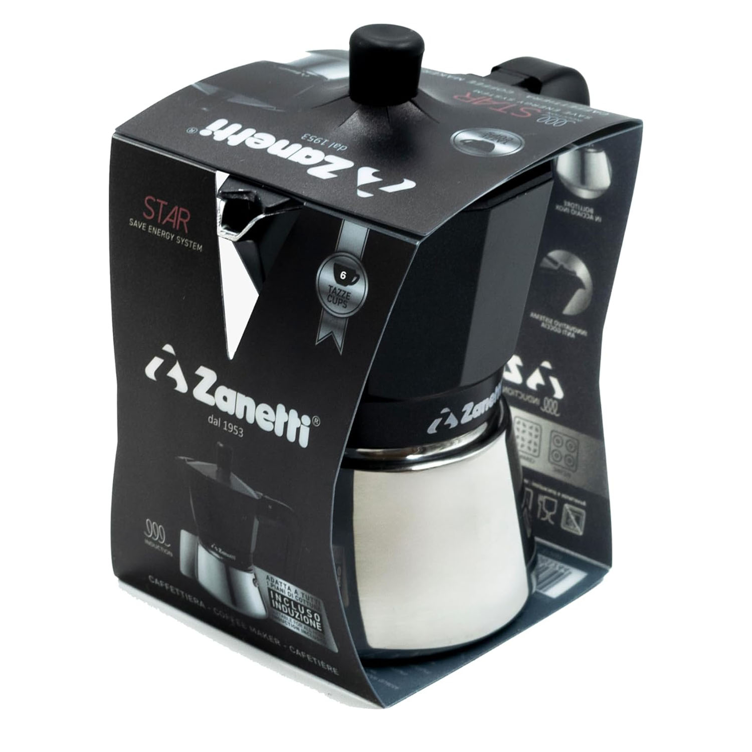 Moka Zanetti 6 Tazze Induzione Acciaio Inox Nero foto 5