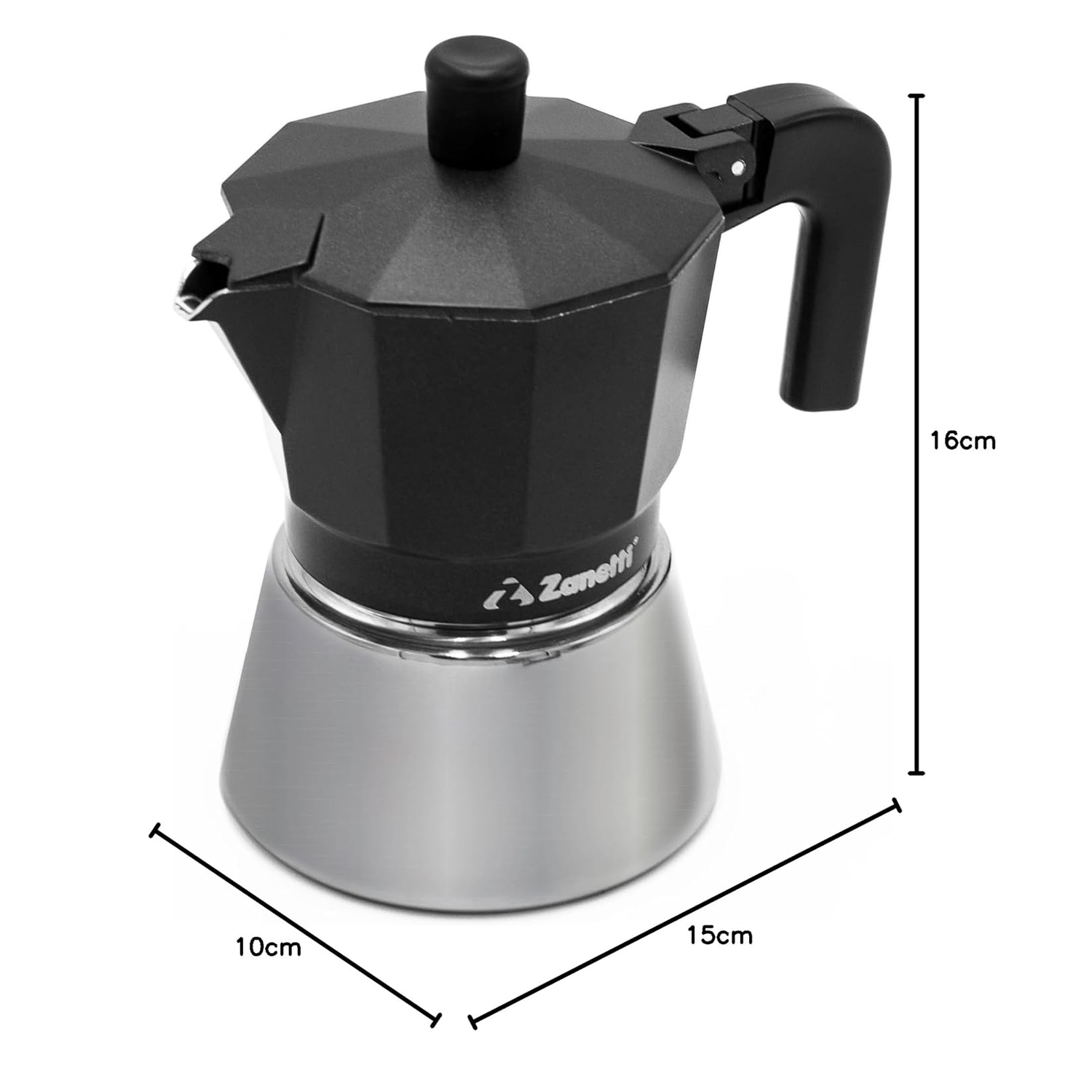Moka Zanetti 3 Tazze Induzione in Acciaio Inox Nero foto 6