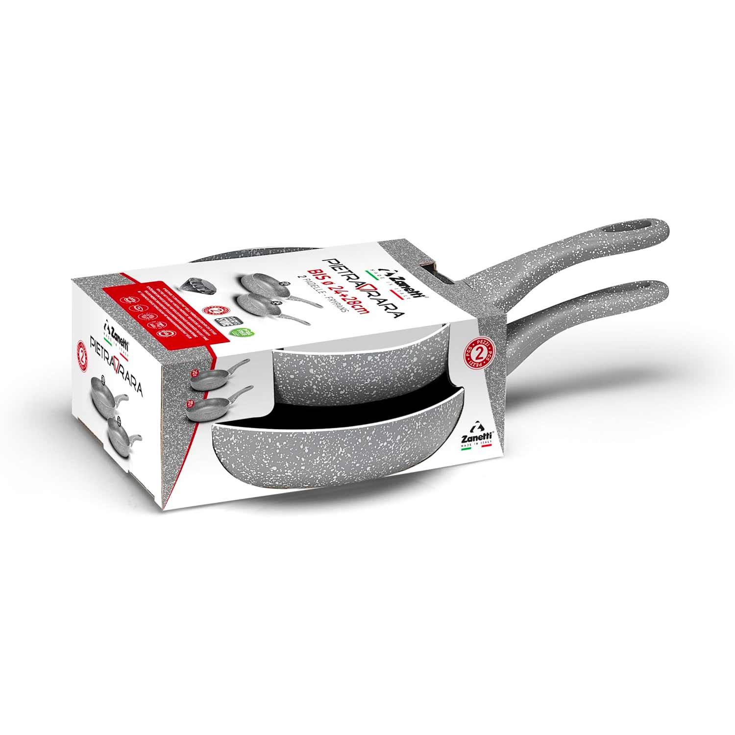 Set 2 padelle pietra rara 24 e 28 cm made in italy