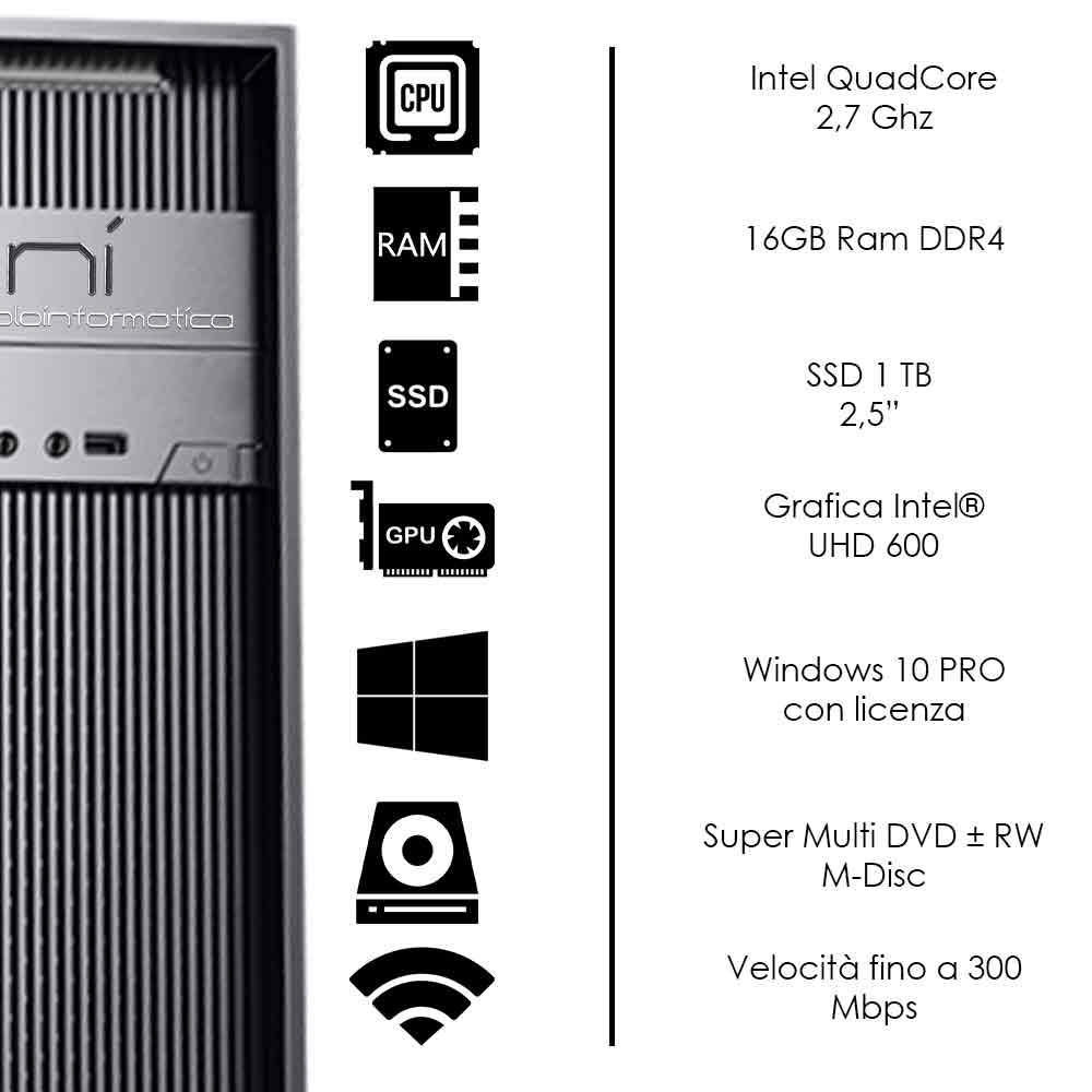 Pc Desktop Intel quad core 16gb ram DDR4 ssd 1tb Windows 10 WiFi HDMI foto 3